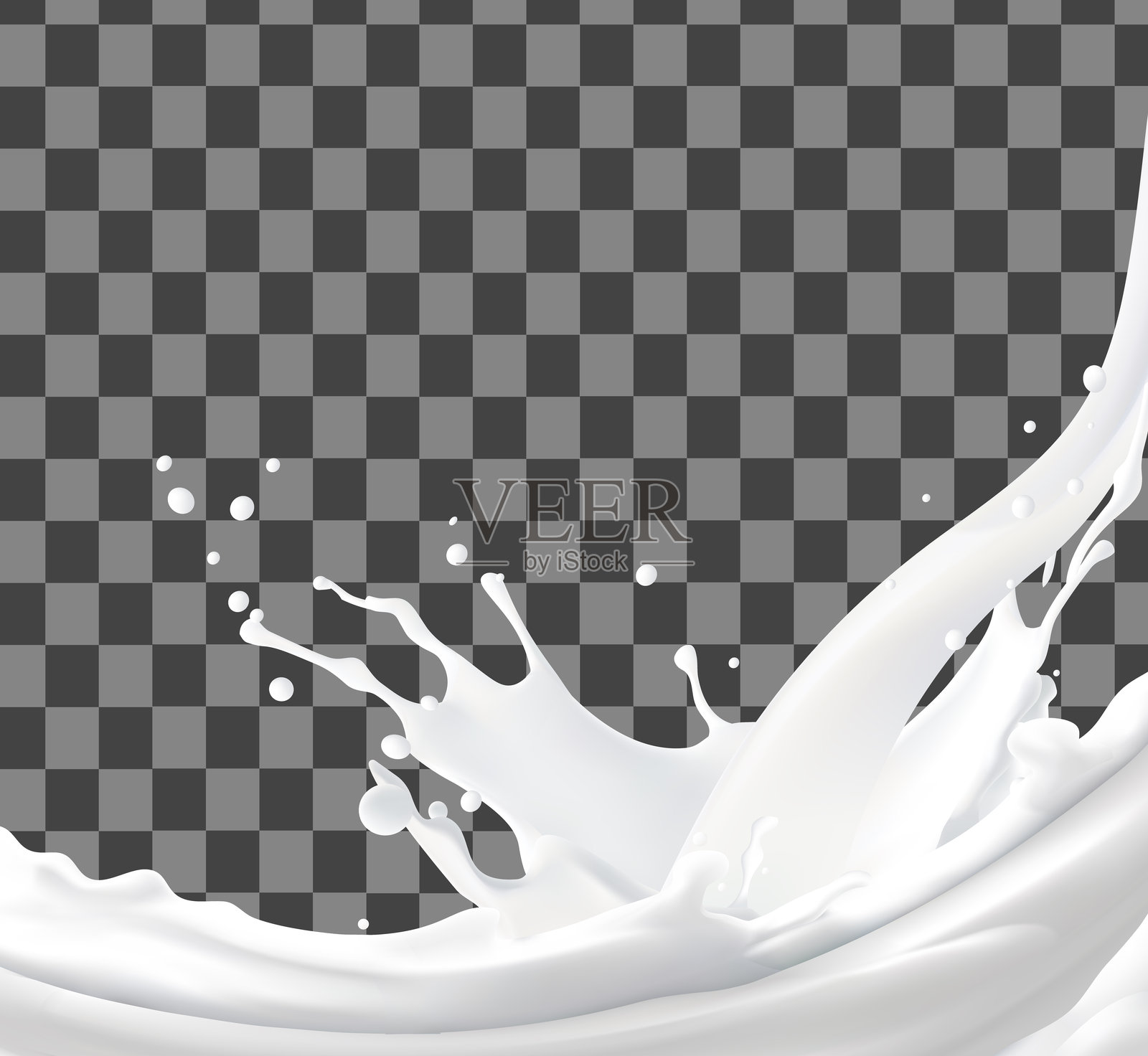 逼真的白色牛奶飞溅流动酸奶奶油，背景上独立。3D逼真的酸奶波浪边界。使用了矢量网格渐变。插画图片素材