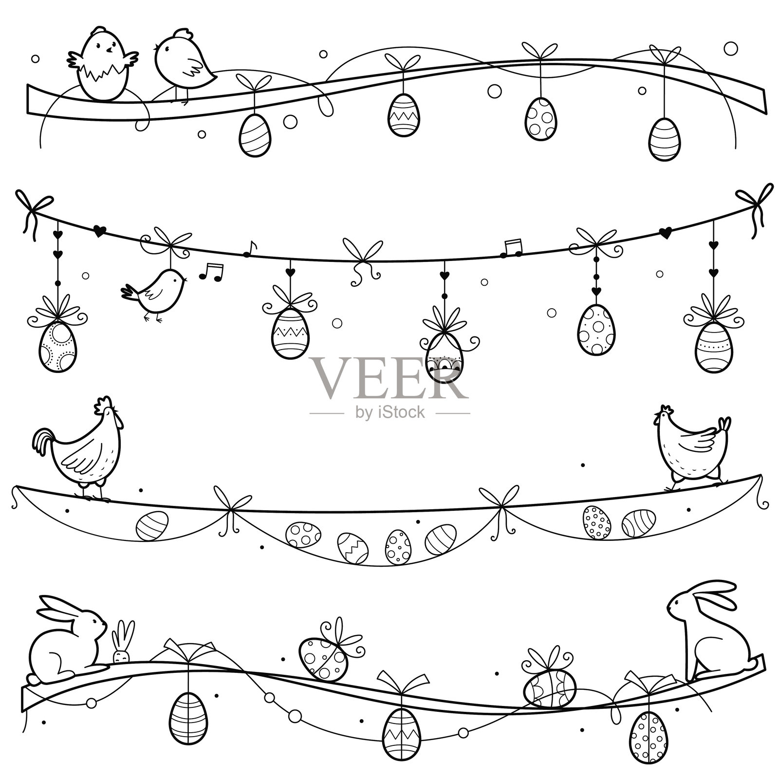 带有复活节彩蛋的框架。简单边框的组合。装饰复活节的彩绘蛋。插画图片素材
