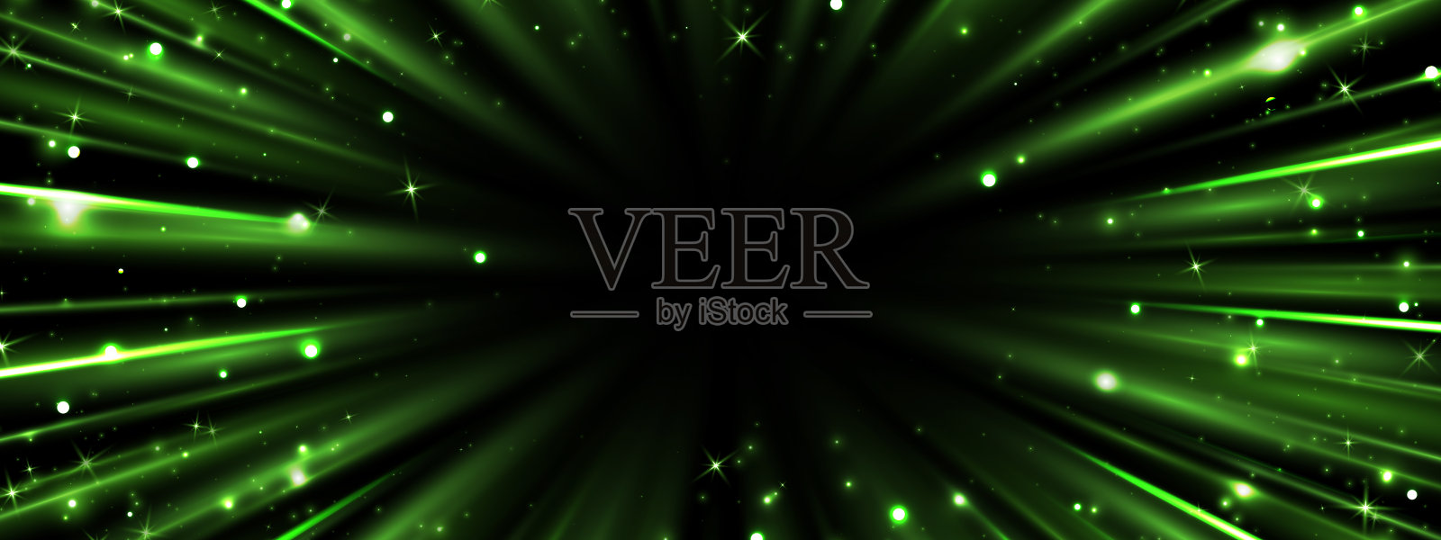 径向速度光线，霓虹灯流动，缩放运动效果，绿色光辉速度线，多彩光轨，透视条纹抽象背景，矢量插图。插画图片素材