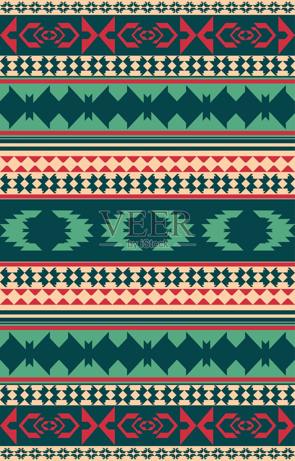 阿兹特克民族地毯无缝几何民族图案，具有部落、美国和墨西哥风格。适用于背景、壁纸、面料、服装、地毯、纺织品、蜡染和刺绣设计。插画图片素材