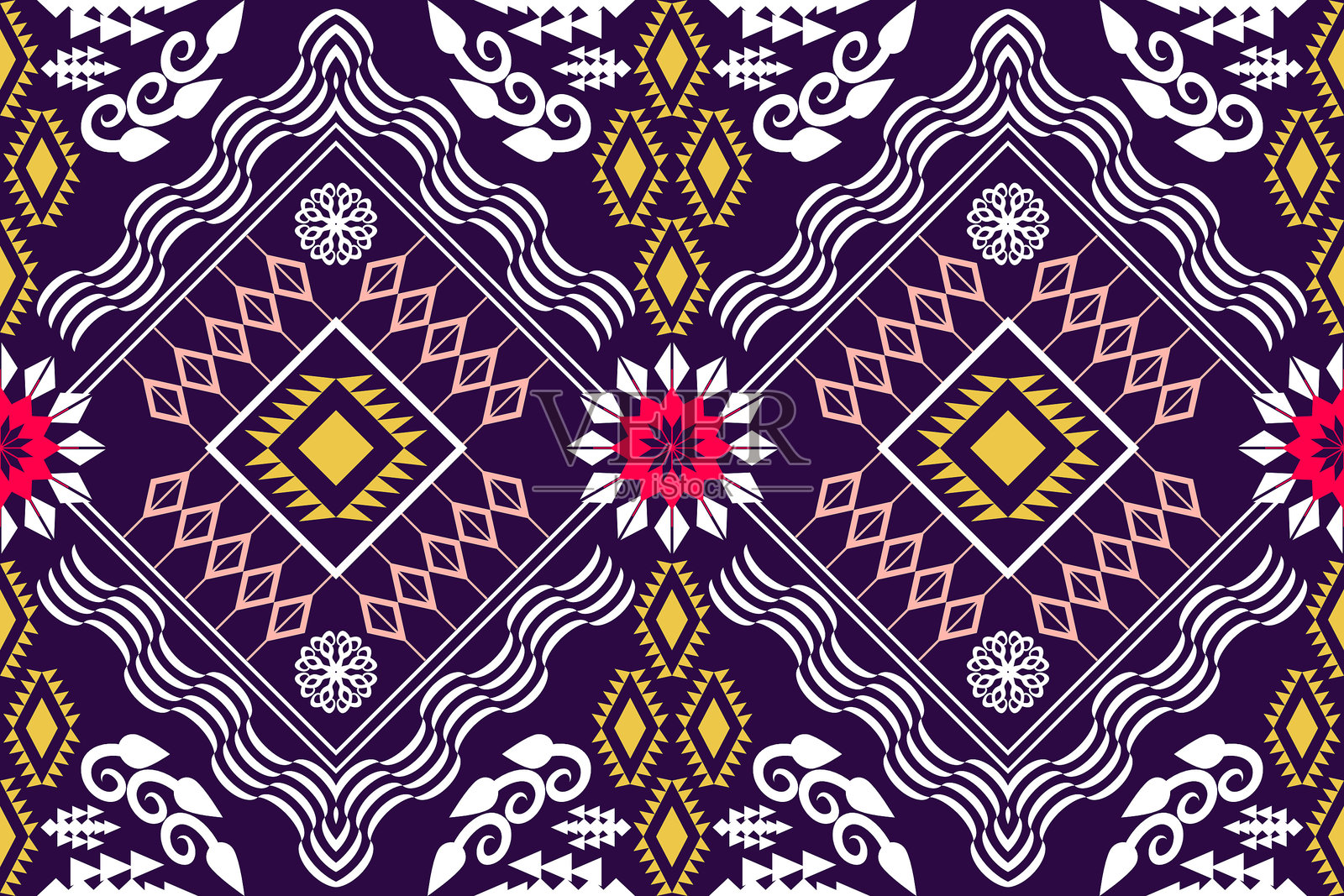 阿兹特克刺绣风格的民族图案。几何伊卡特东方传统艺术图案。插画图片素材