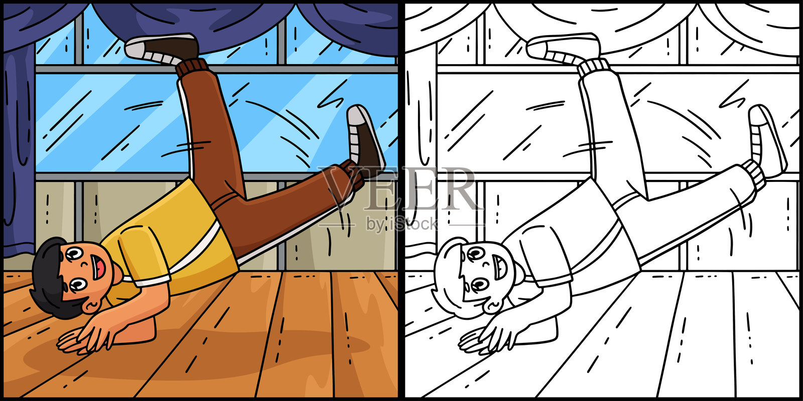 街舞B-boy表演风车动作插图插画图片素材