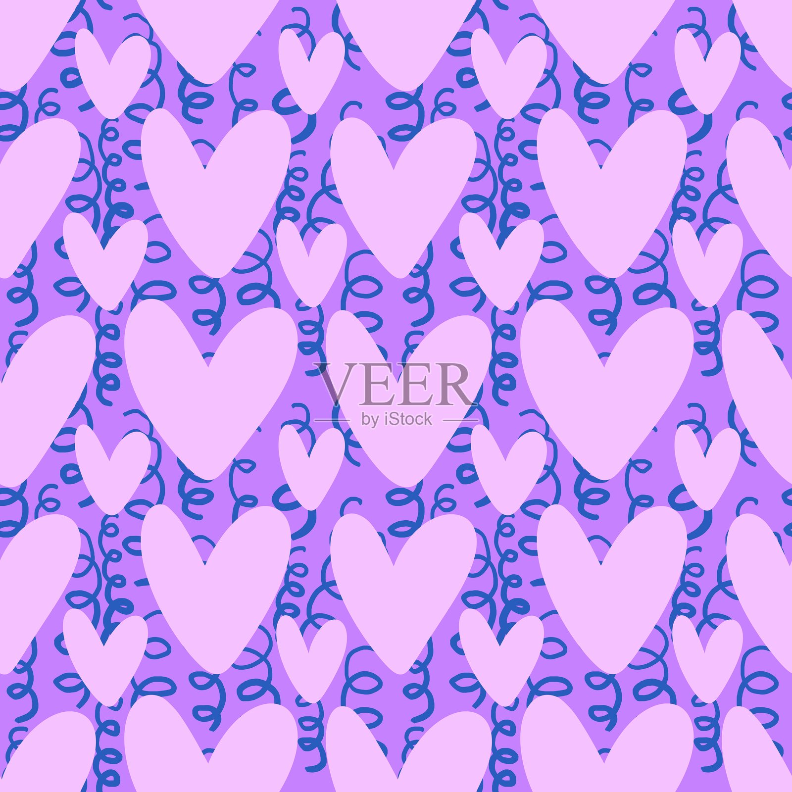 情人节卡通心形无缝图案，适用于包装纸和面料插画图片素材