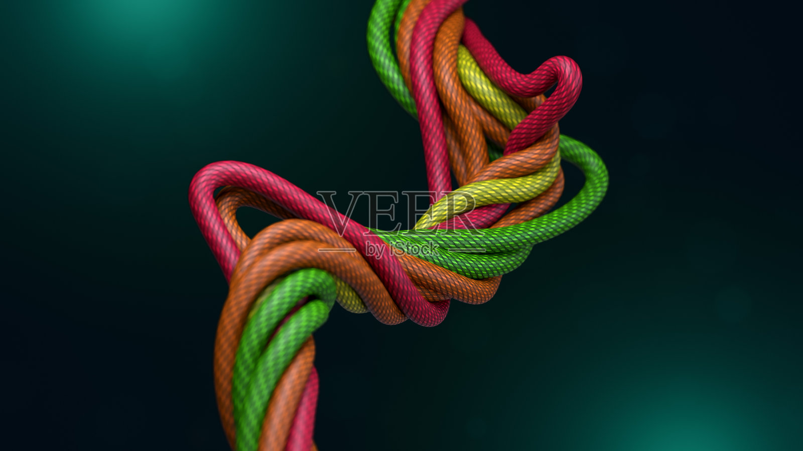 色彩丰富且复杂扭曲的绳索3D渲染图照片摄影图片