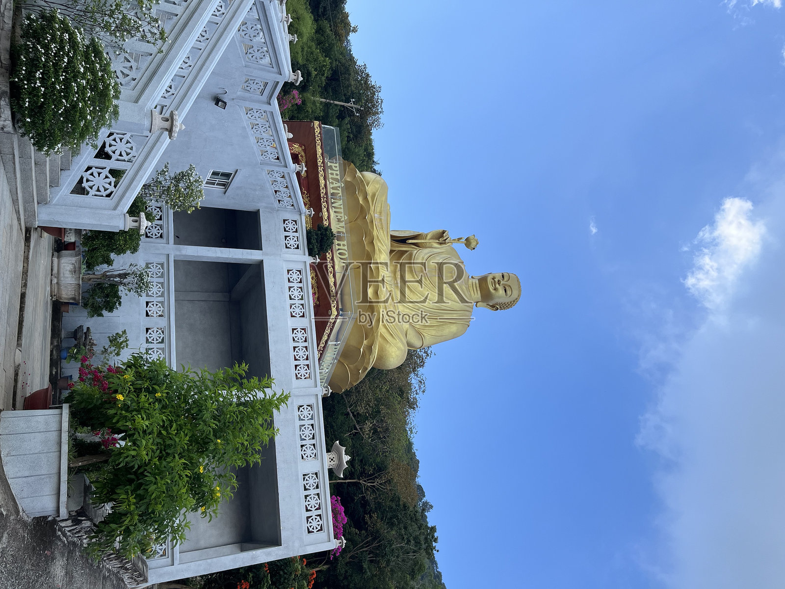 佛陀金像的正面照片摄影图片