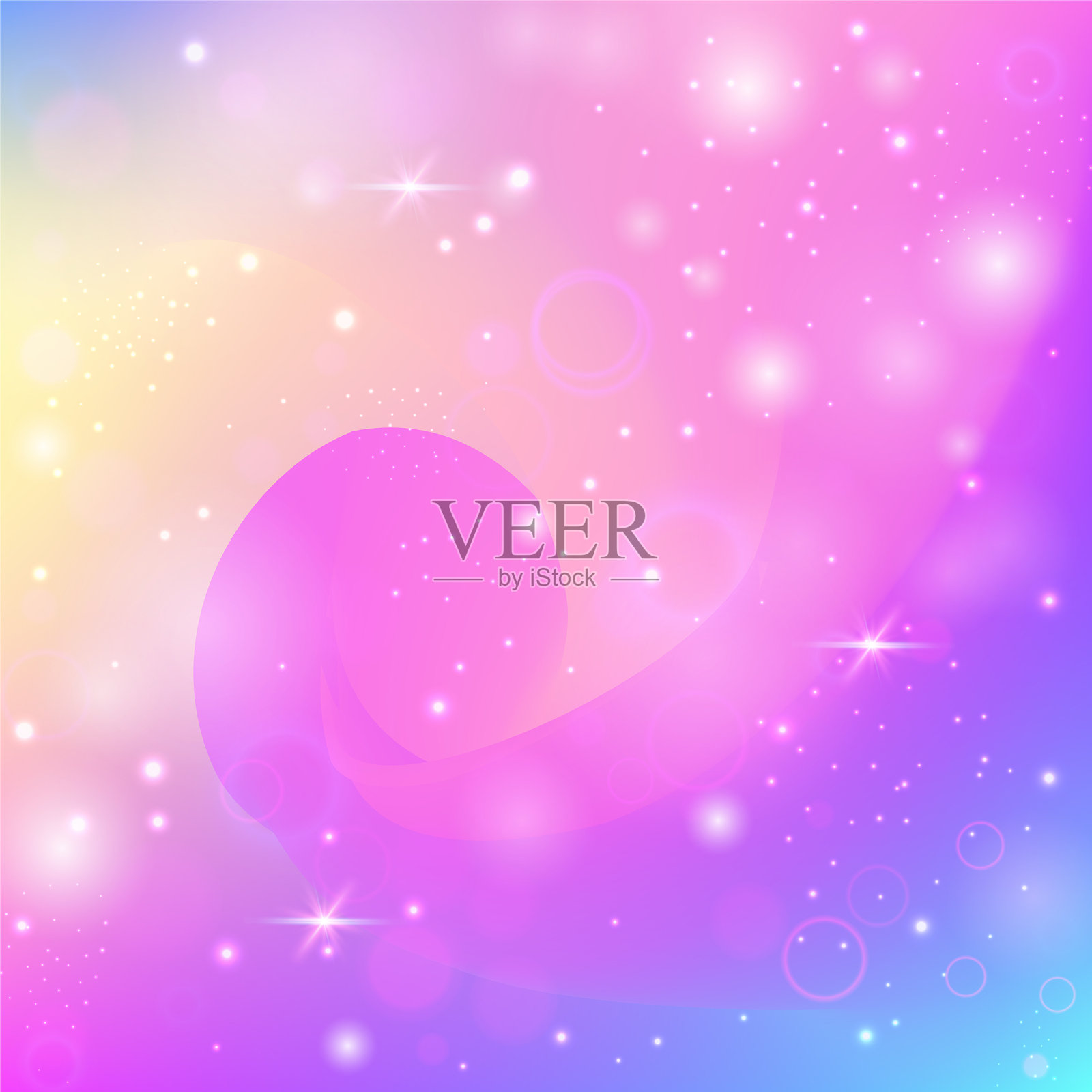 女孩图案。公主渐变。紫色仙女邀请函。全息宇宙效果。粉色神秘全息图。蓝色魔法背景。独角兽闪光。梦幻公主渐变。插画图片素材