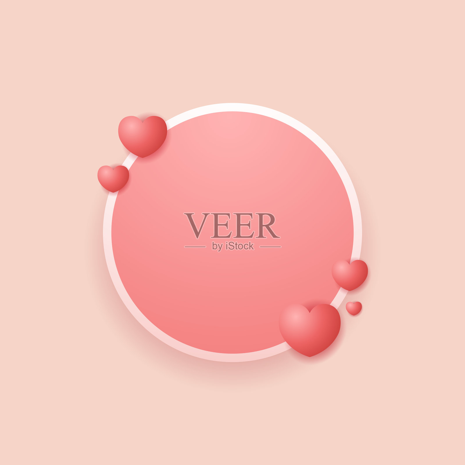 心形框架。粉色心形的情人节背景。情人节卡片设计。留白供文本使用。插画图片素材