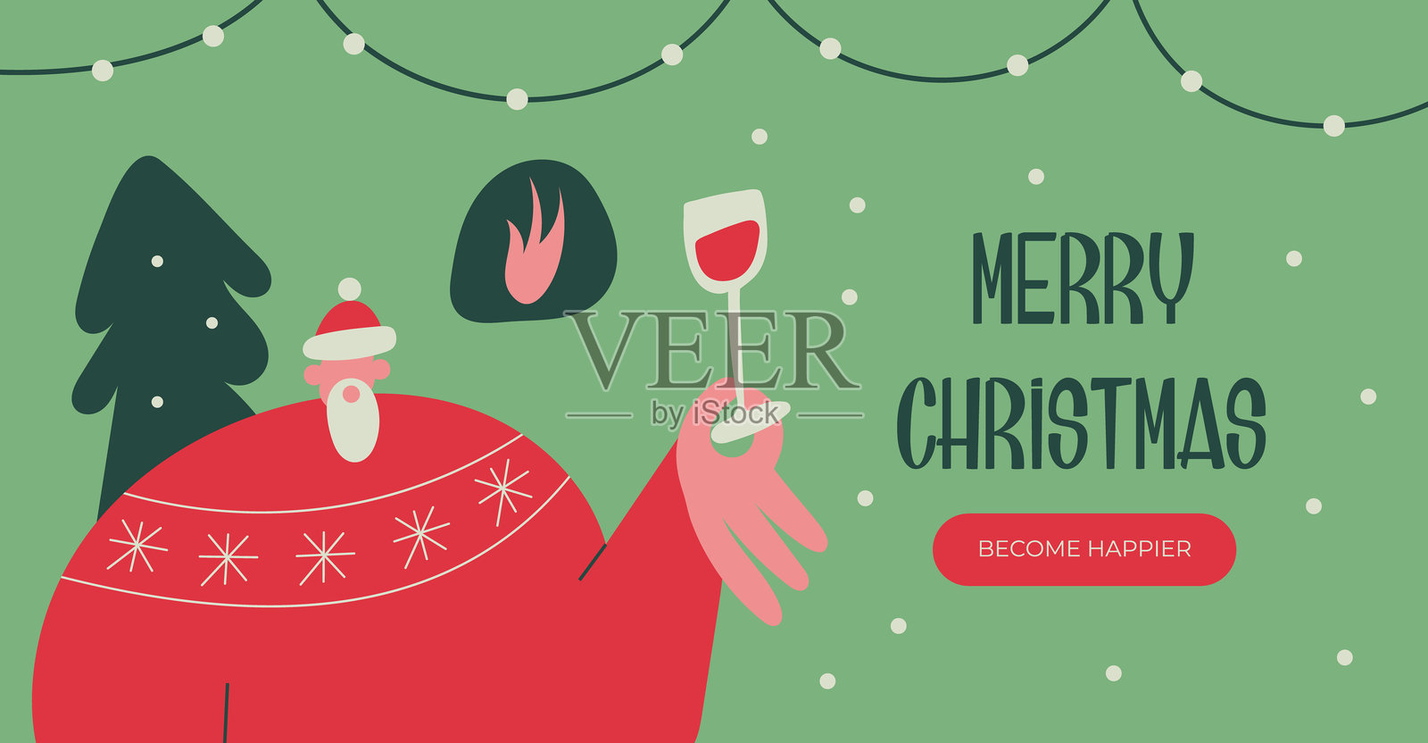 圣诞横幅上有微笑的圣诞老人面孔，庆祝2025年新年。插画图片素材