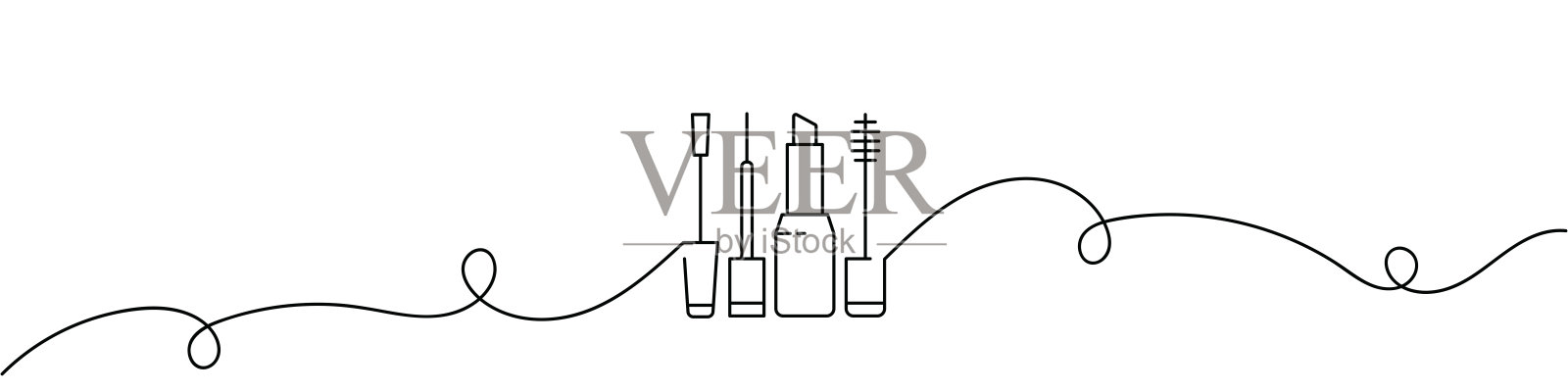 化妆图标的一笔连续线条绘画。单线矢量插图插画图片素材