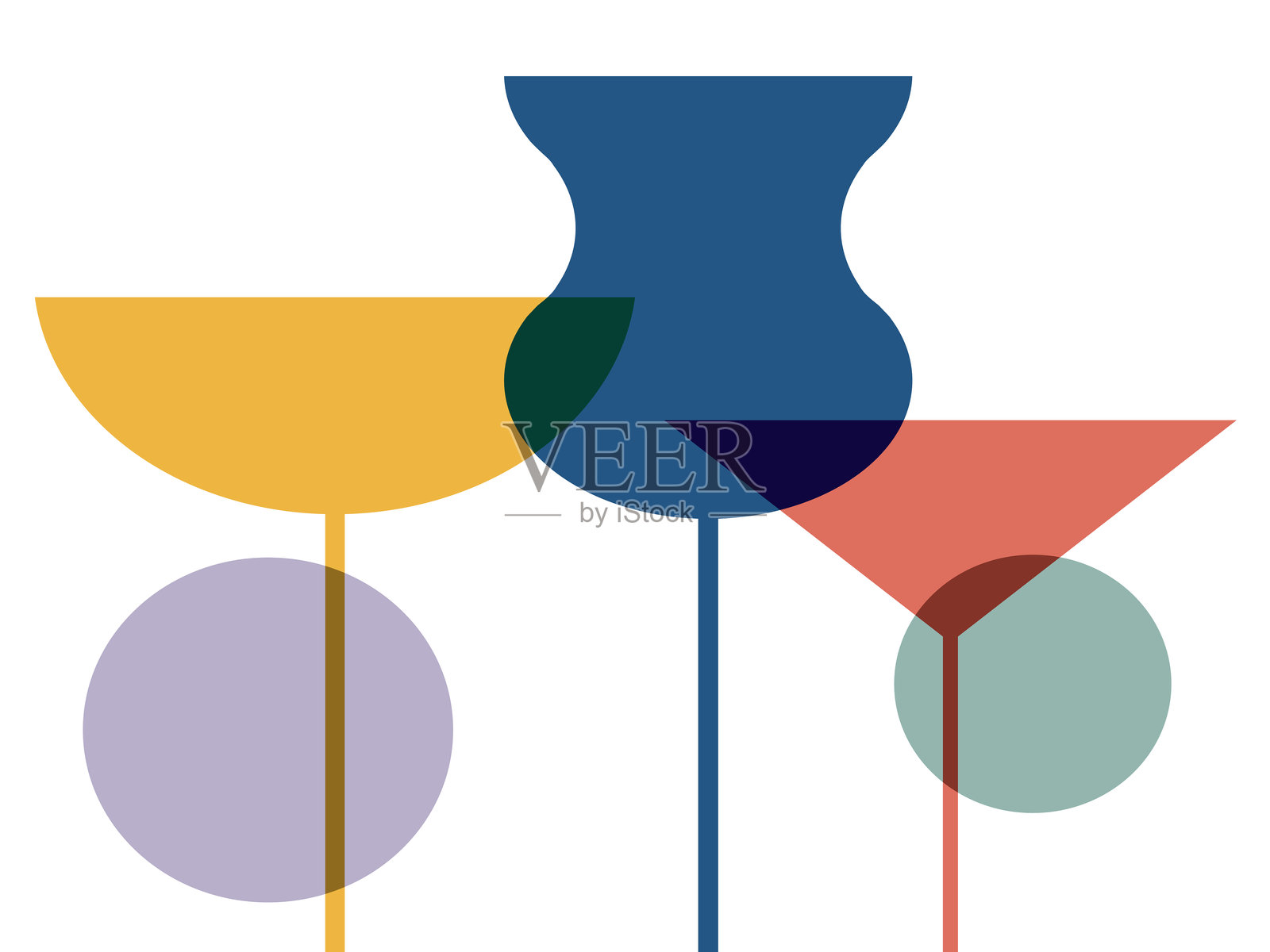 三杯多彩的鸡尾酒插画图片素材