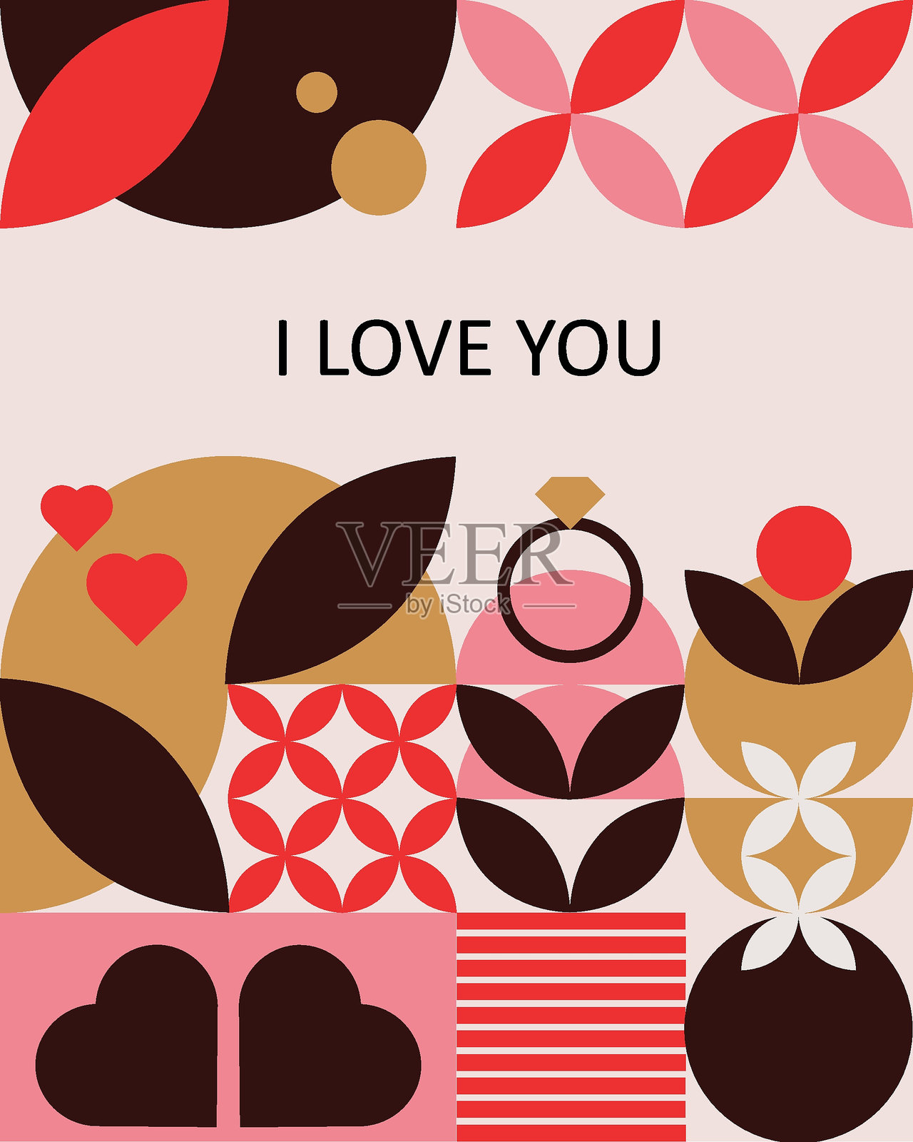 现代几何情人节设计与爱元素。插画图片素材