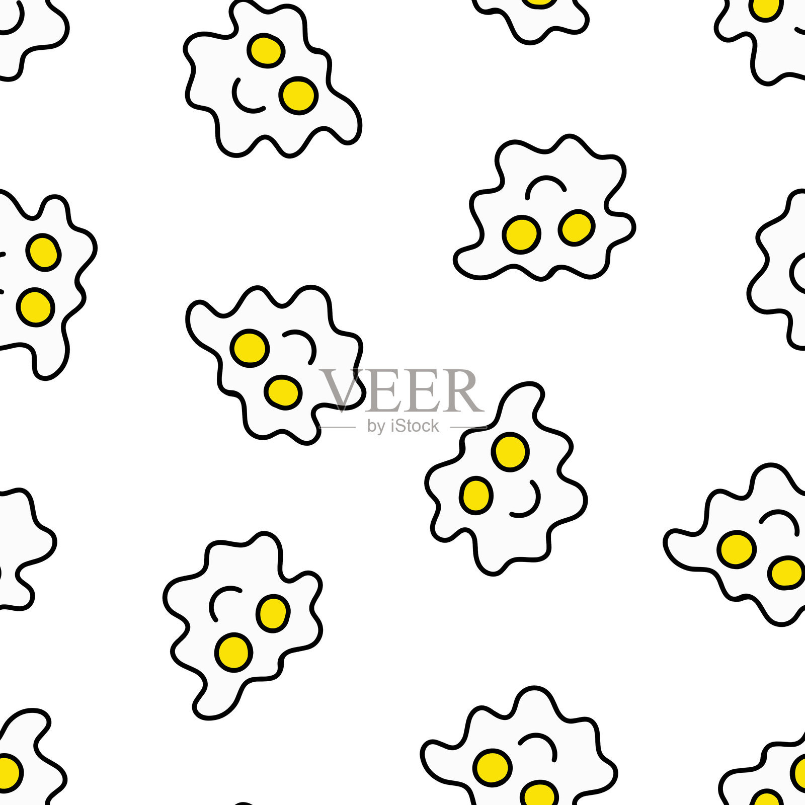 煎蛋无缝图案。涂鸦煎蛋。插画图片素材