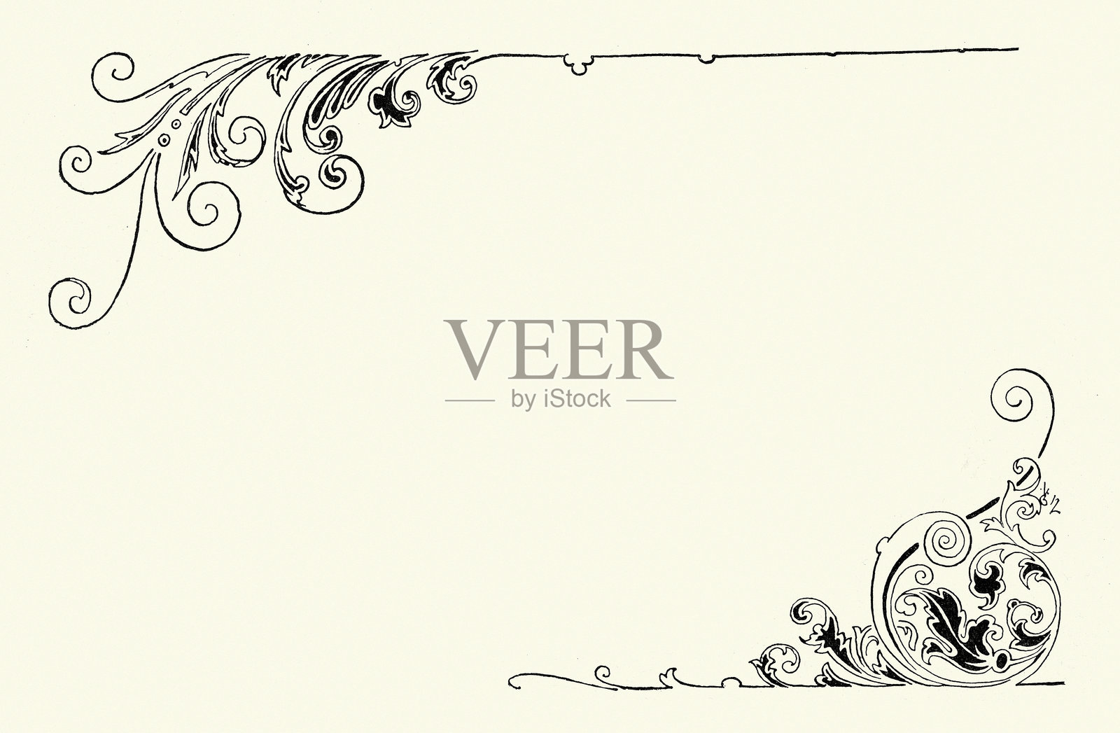 新艺术风格的漩涡设计元素，边框，19世纪的复古插图插画图片素材