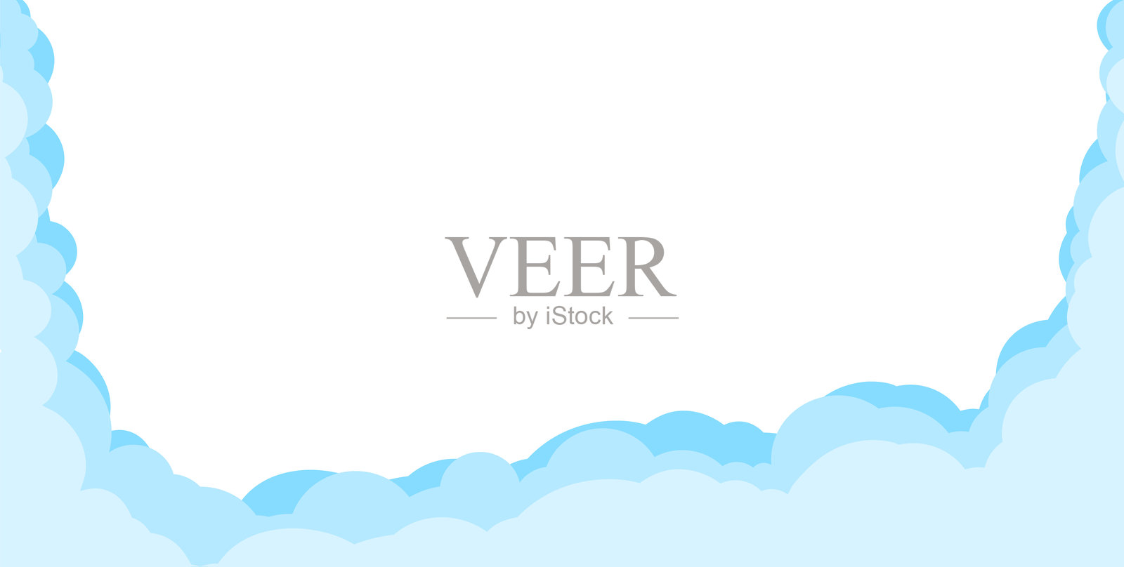 带有云朵的模板边框。白色半圆形云朵的形状。简单的纸切割设计。用于设计的矢量插图。插画图片素材