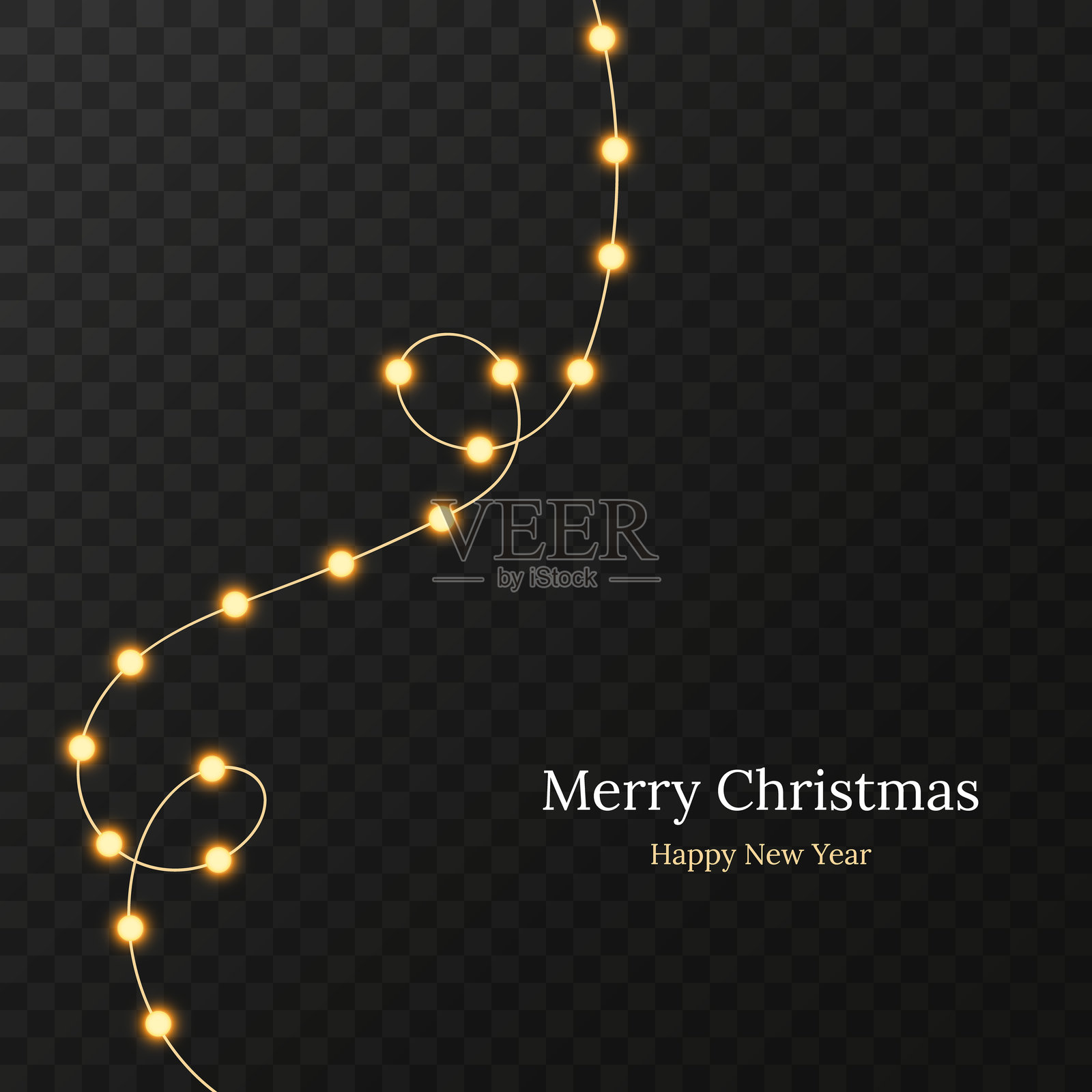 圣诞灯光矢量插图。透明深色背景上的发光花环。逼真的发光元素。用于海报、卡片、宣传册或网页的亮灯泡。插画图片素材