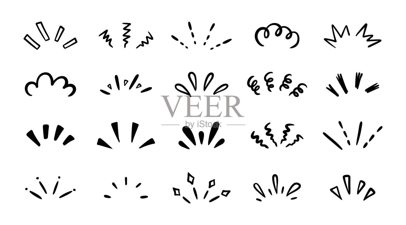 涂鸦风格的惊喜线条元素，手绘的阳光爆发框架，突出标题和头条。插画图片素材