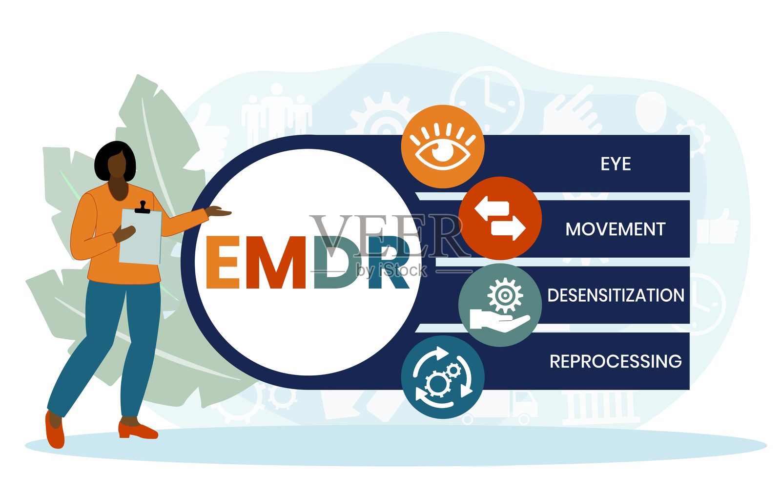 EMDR - 眼动脱敏再处理的缩写插画图片素材