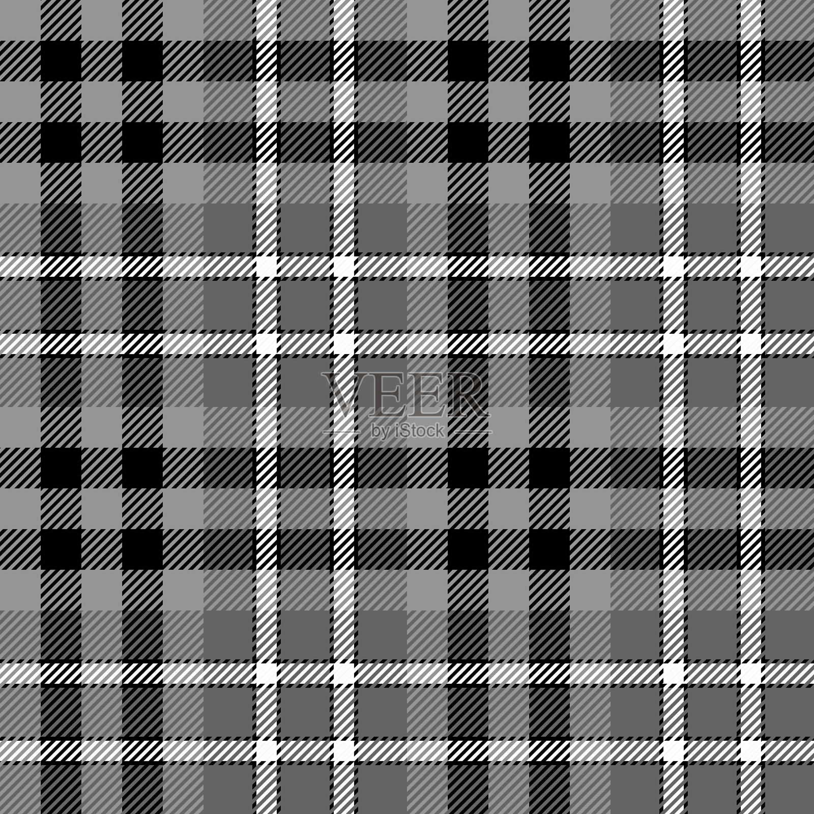 黑灰白格子无缝重复的格子图案。这是一幅黑灰白色方格的矢量插图。插画图片素材