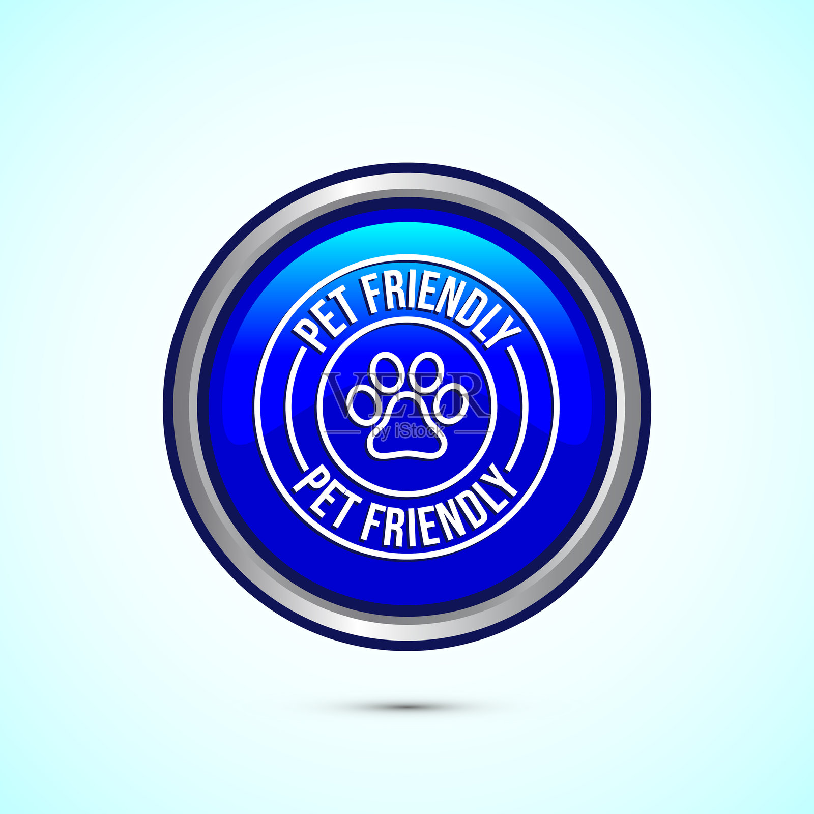 宠物友好图标设计插图，动物友好标签，徽章，标志，符号，蓝色圆形按钮设计插画图片素材