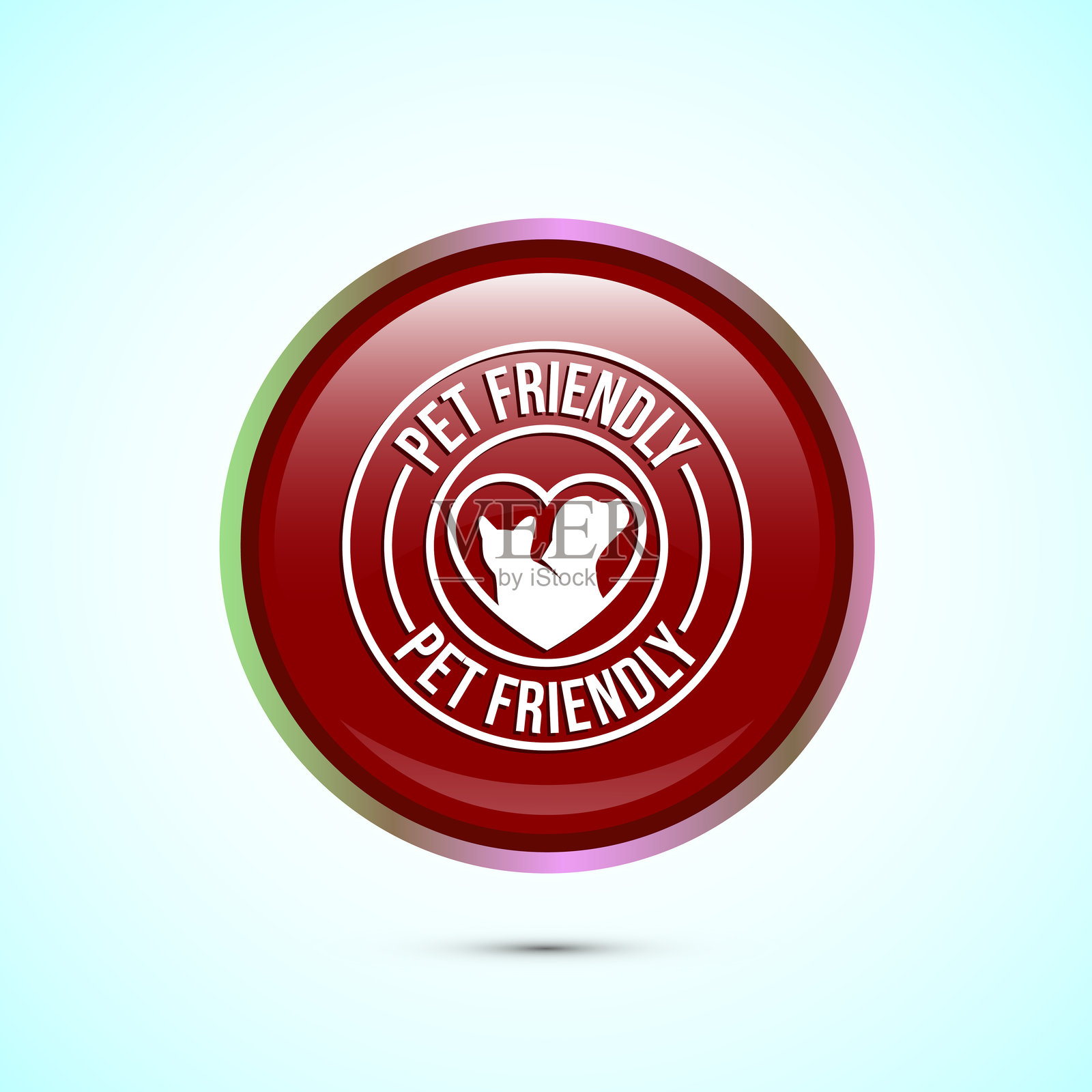 宠物友好图标设计插图，动物友好标签，徽章，标志，符号，红色圆形按钮设计插画图片素材