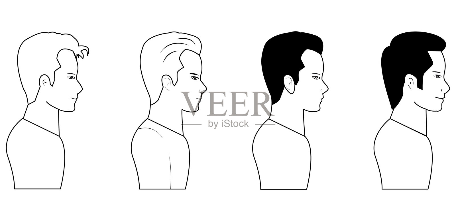 黑白男性发型与头型的扁平插图插画图片素材