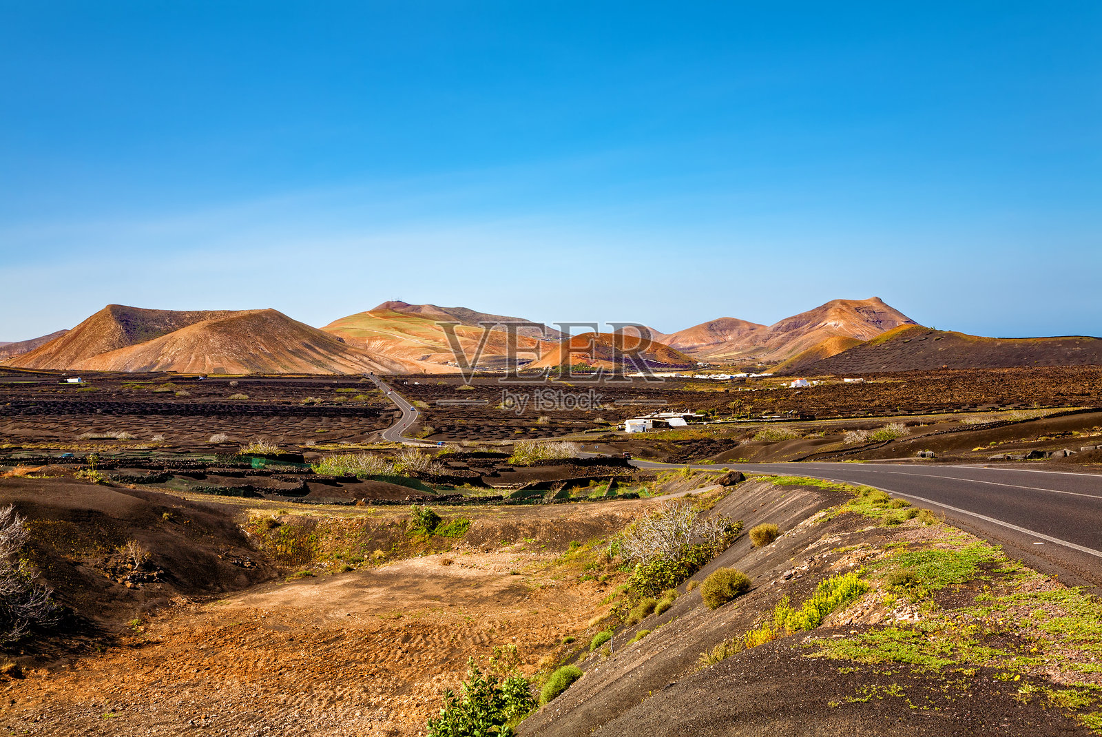 火山景观，西班牙加那利群岛兰萨罗特岛，欧洲。照片摄影图片