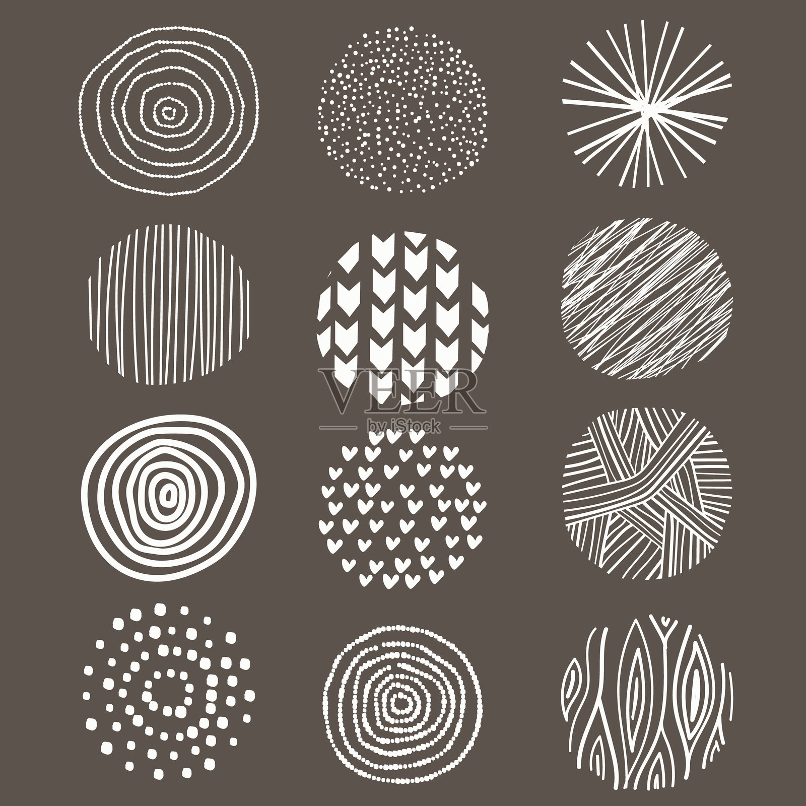 不同纹理的抽象圆形。抽象图案插画图片素材