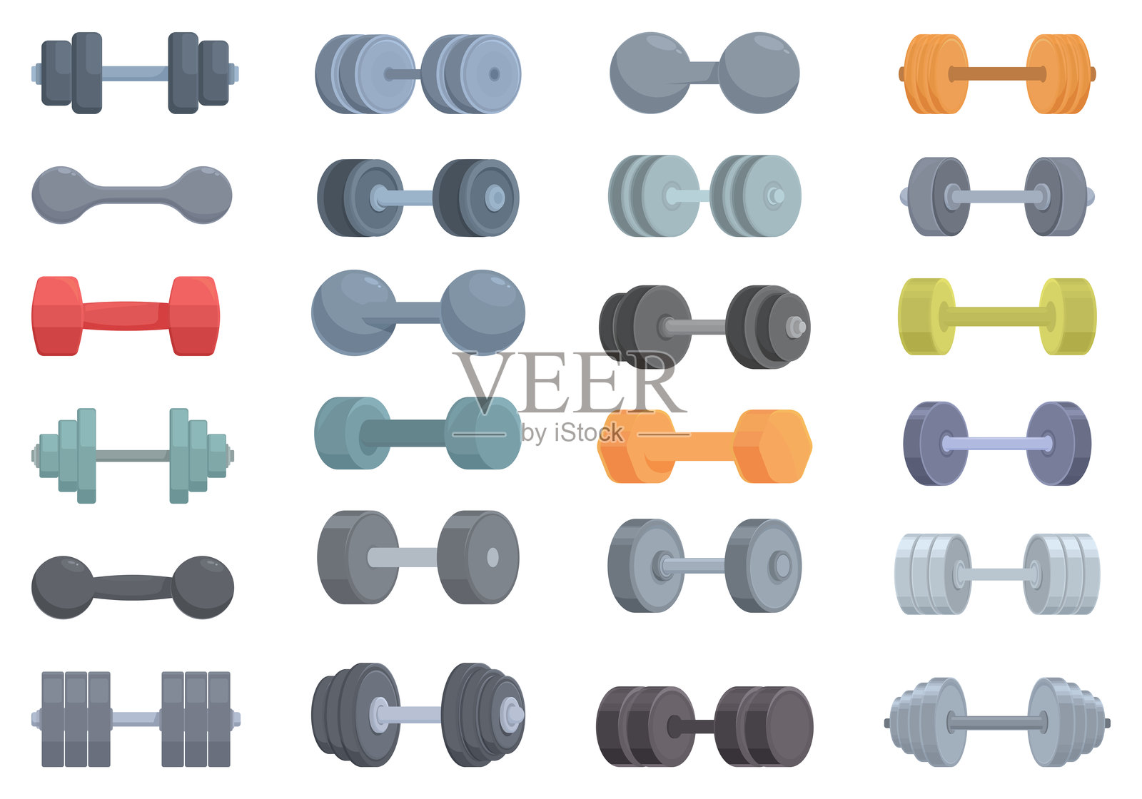 哑铃图标集卡通矢量。健身器材插画图片素材