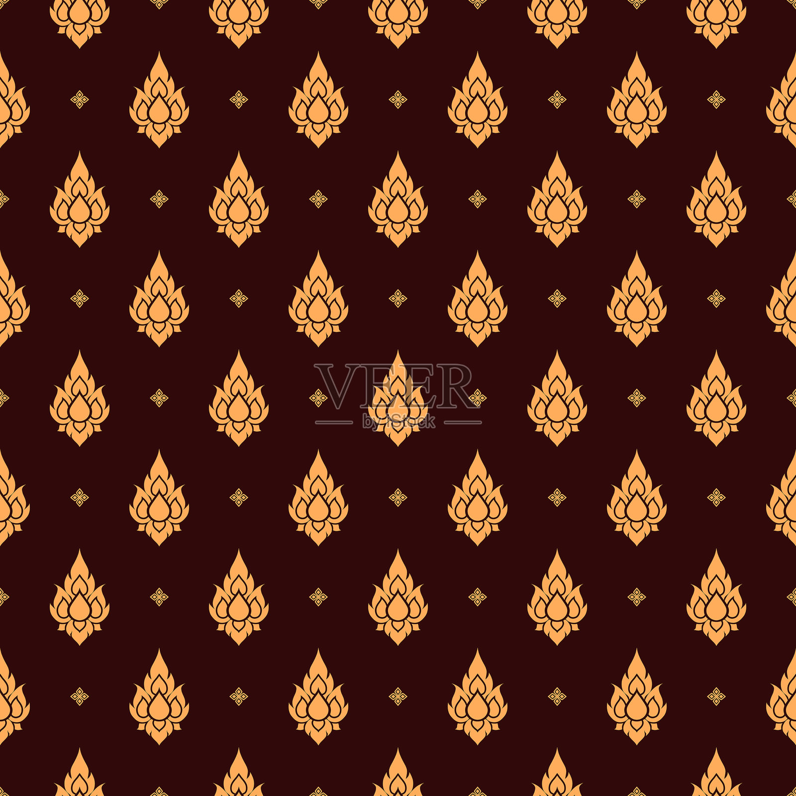 泰国经典菱形金色花卉无缝图案插画图片素材