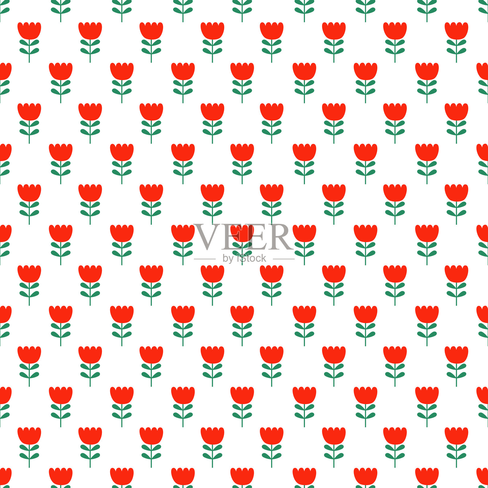 红色郁金香的无缝图案背景。插画图片素材