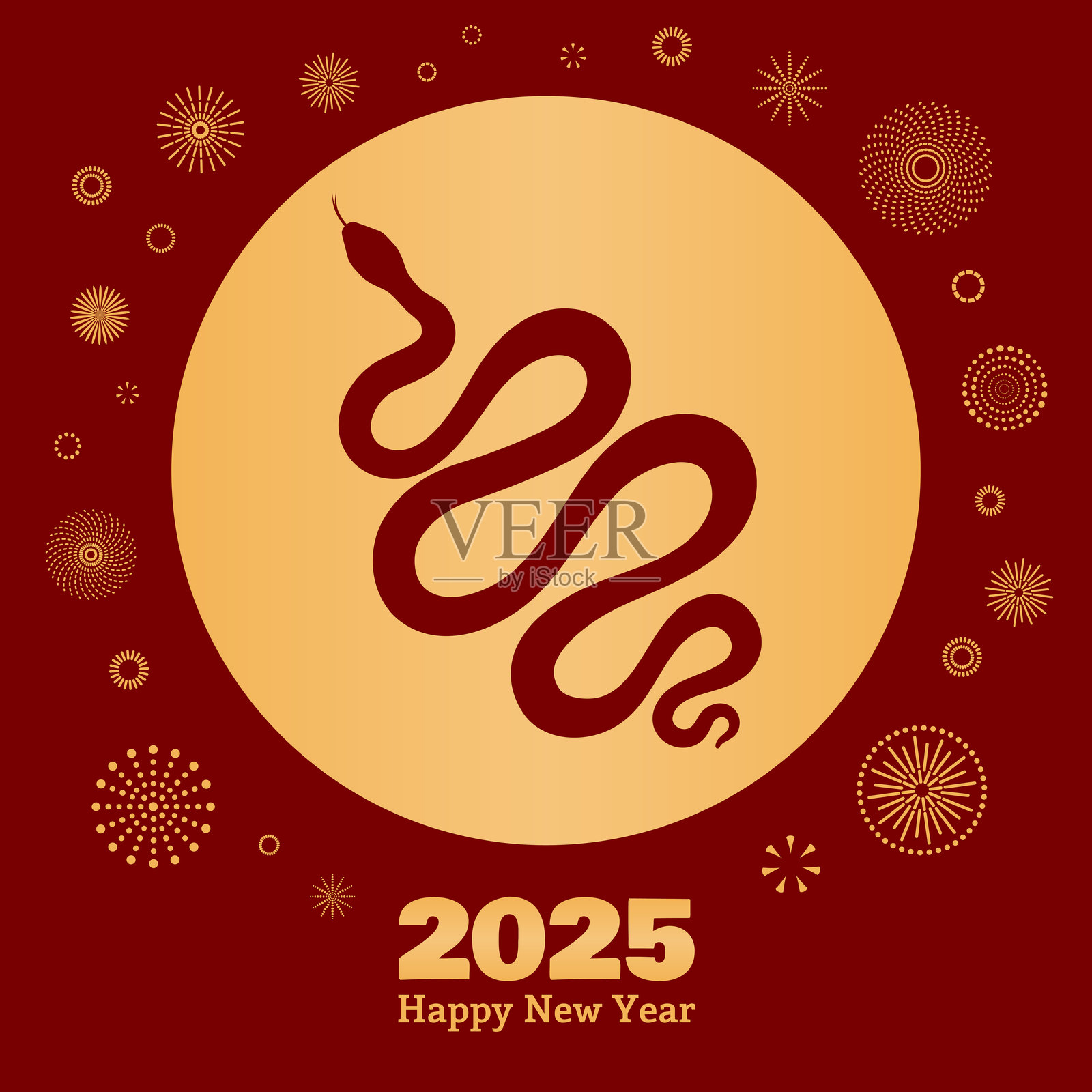 2025年春节蛇年设计，金色与红色搭配插画图片素材