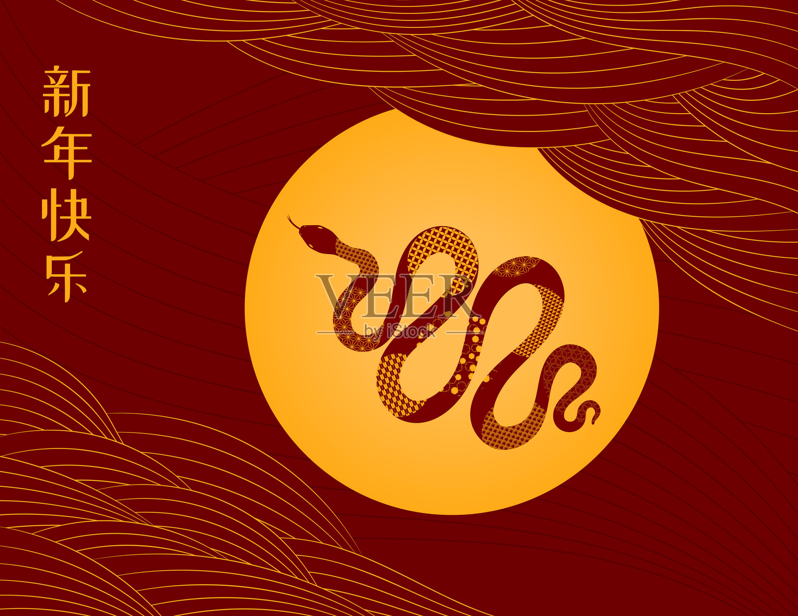 2025年春节蛇年波浪背景设计插画图片素材