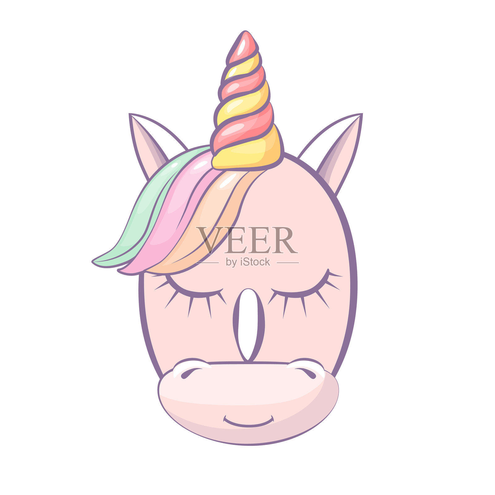 卡通数字0像独角兽，数字零的形象。带有动物概念的数字卡通。适用于教育卡片、贺卡或游戏的书法、字母设计和排版。插画图片素材