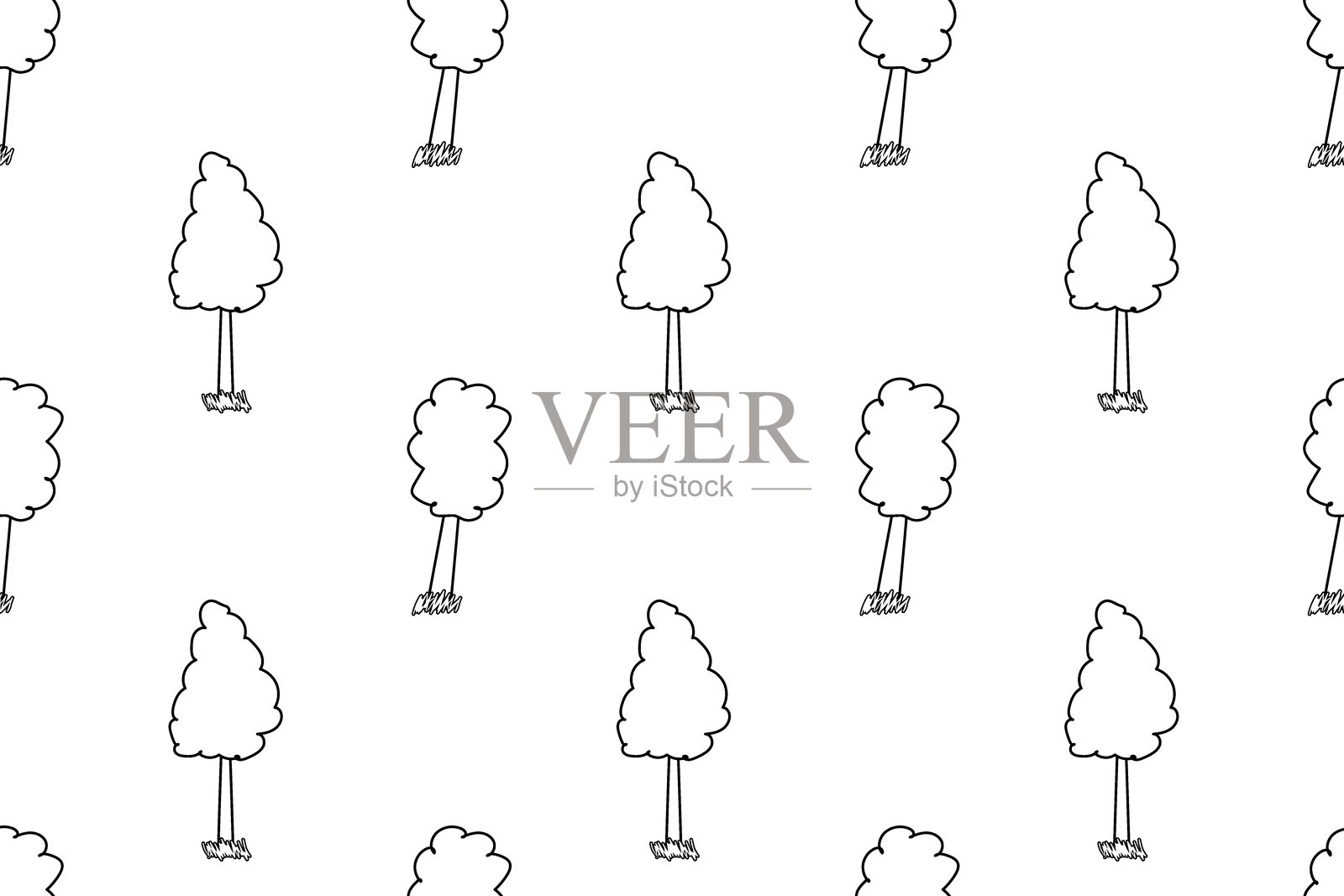 无缝树木图案涂色页，适合儿童插画图片素材