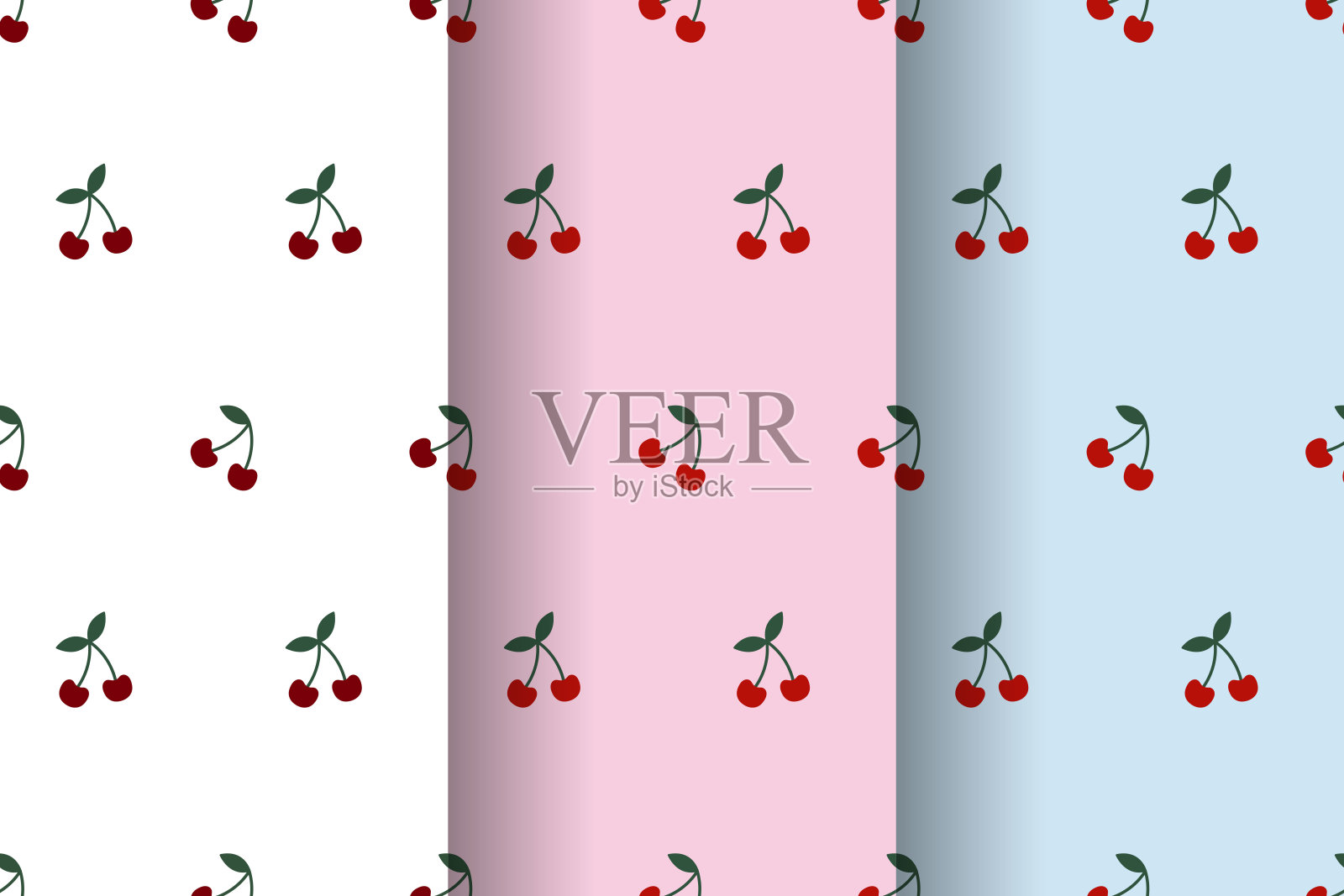 樱桃无缝图案。樱桃的垂直图案集。带有浆果和水果的夏季横幅。可爱的波点封面。可爱的儿童图案。背景、壁纸、印刷品的模板。插画图片素材