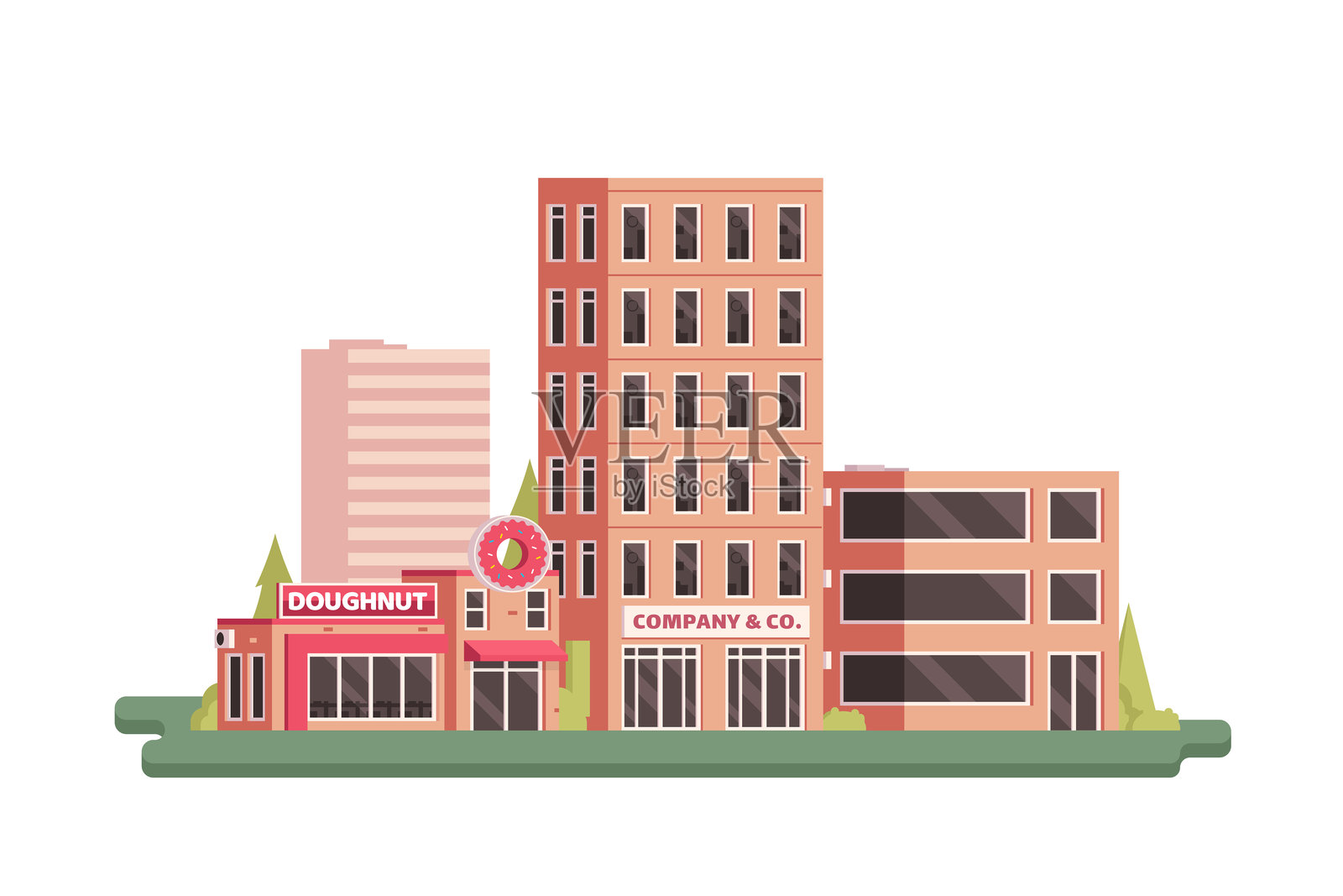 城镇风景城市建筑插图。可编辑矢量插图插画图片素材