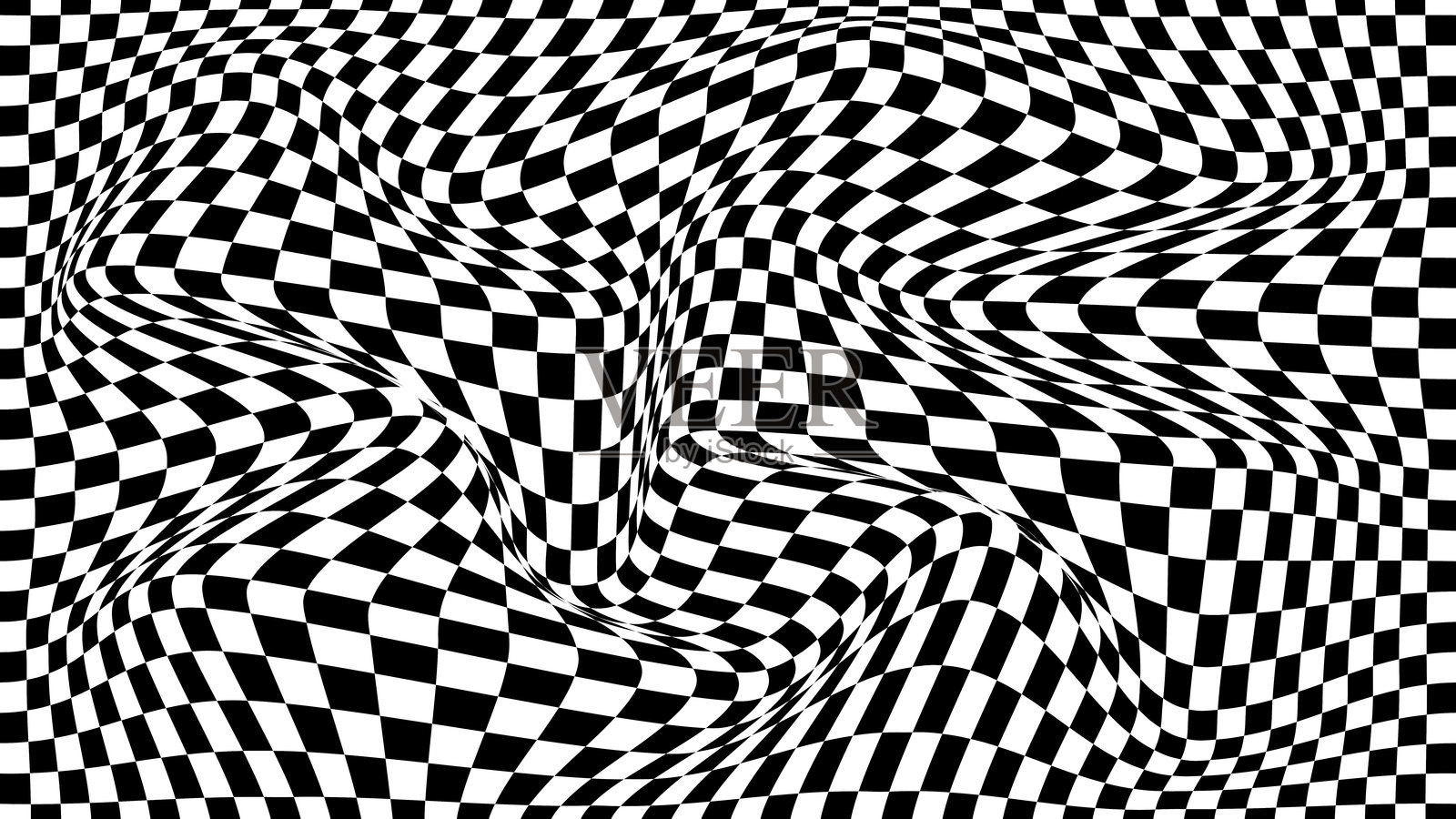 带有光学错觉的黑白立方体的矢量波。抽象几何棋盘图案。迷幻纹理。单色背景的光学艺术。地面棋盘格。插画图片素材