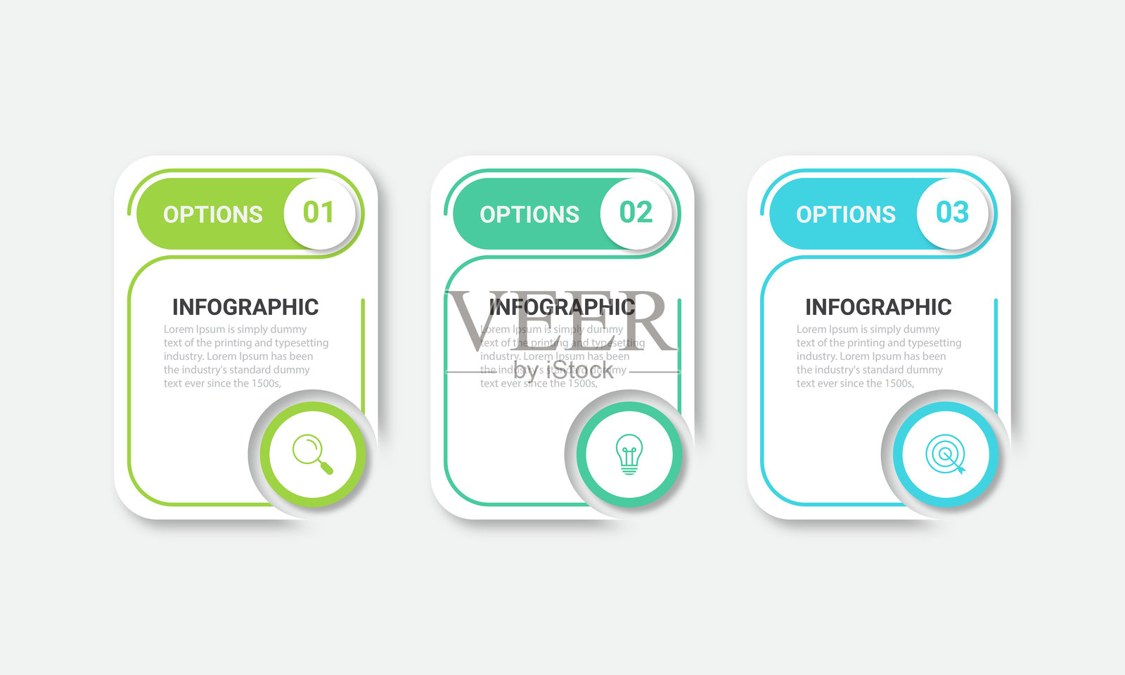 商业信息图表模板。细线设计标签，带图标和三个选项、步骤或流程。插画图片素材