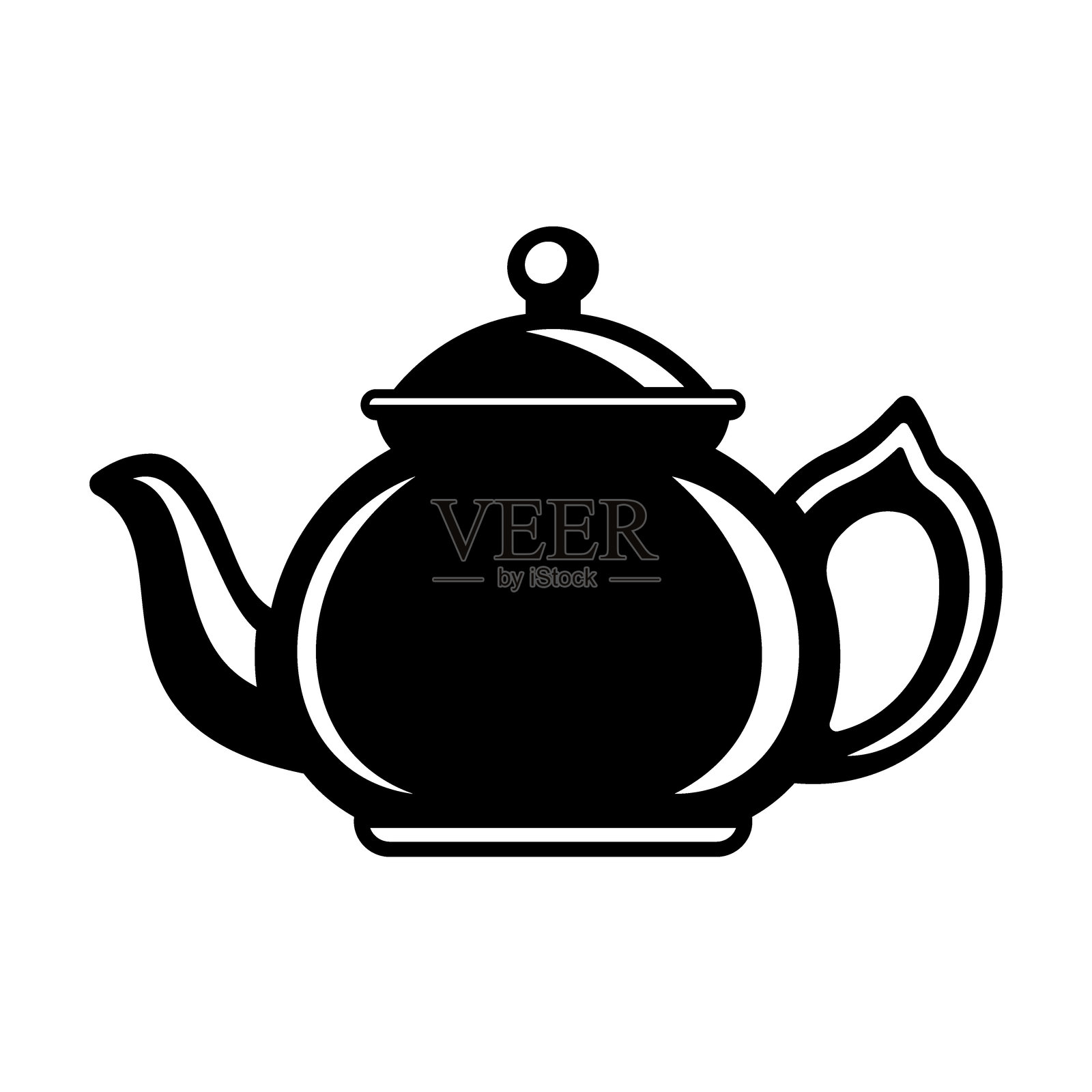 黑色风格的茶壶轮廓矢量图标，背景为白色插画图片素材
