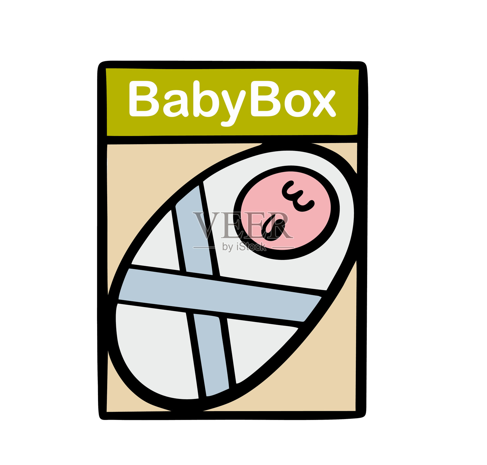 新生儿被放置在婴儿箱中。小男孩或小女孩正在睡觉并微笑。医院中拯救小孩的矢量插图。父母拒绝。孤立的卡通角色。插画图片素材