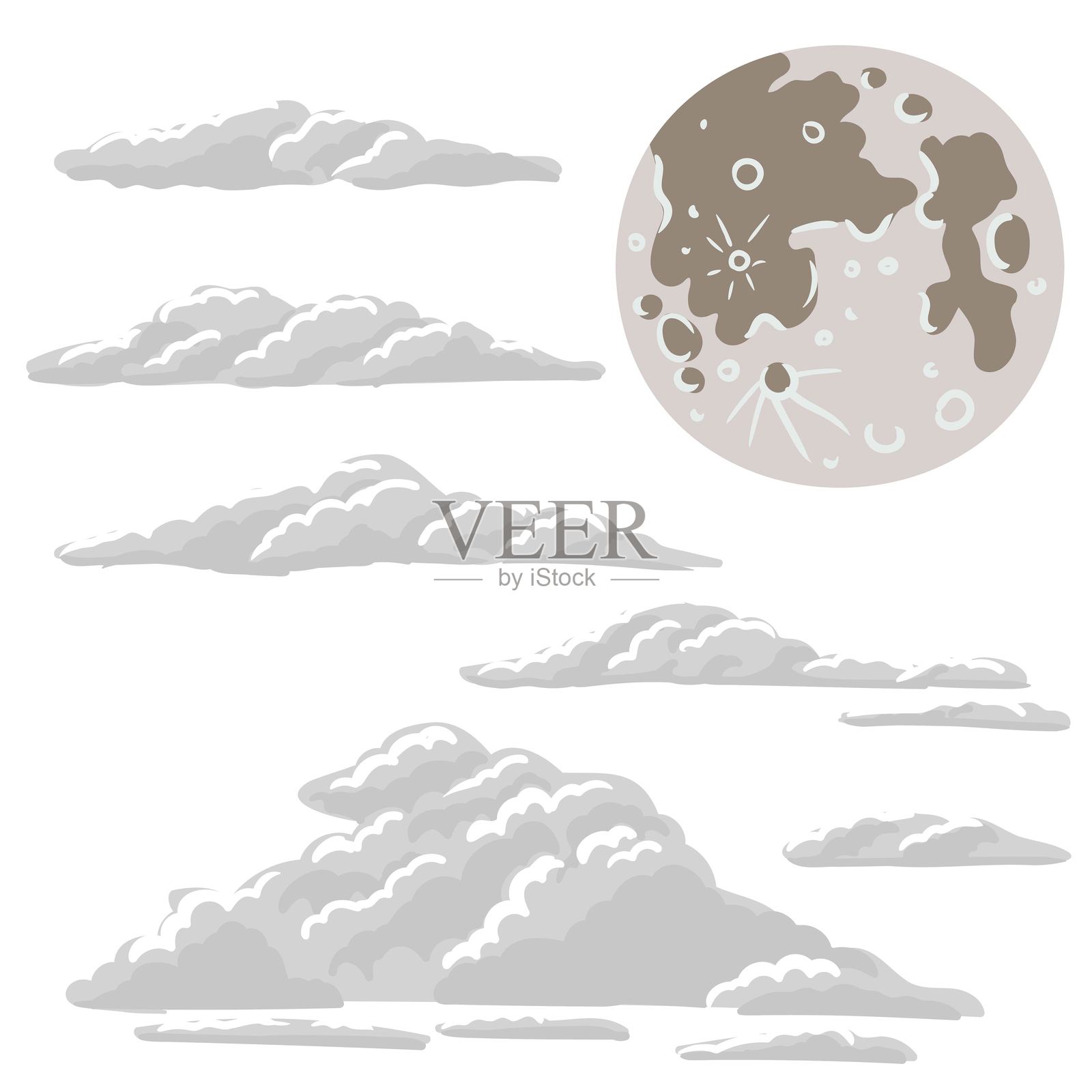 矢量图绘制的云朵和月亮插画图片素材
