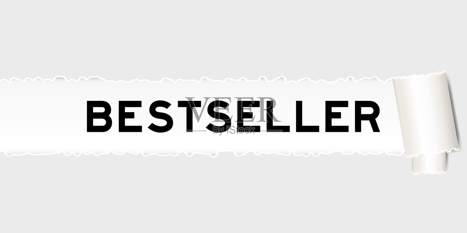 撕裂的灰色纸张背景，撕裂部分下方有“畅销书”字样插画图片素材