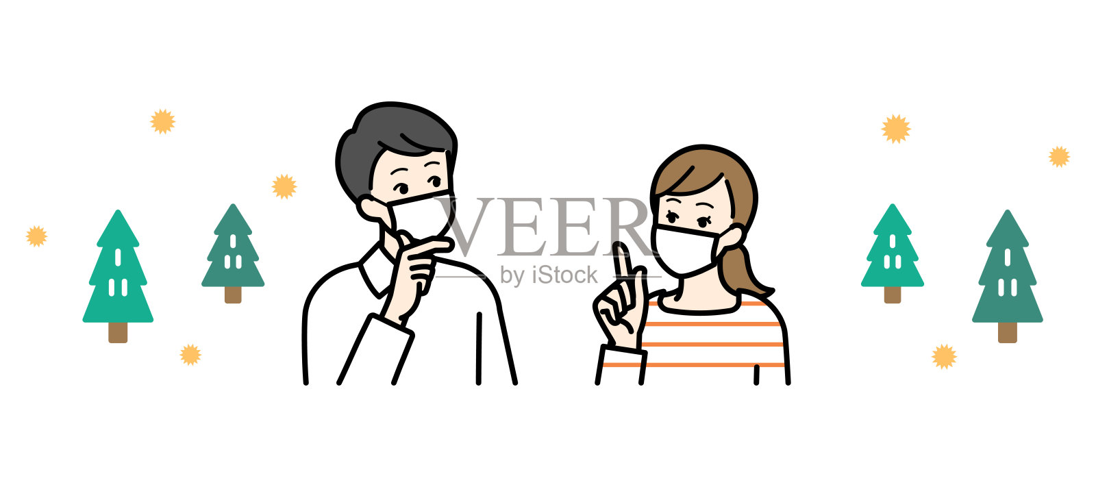 戴着面具的男女思考花粉症的剪贴画。插画图片素材