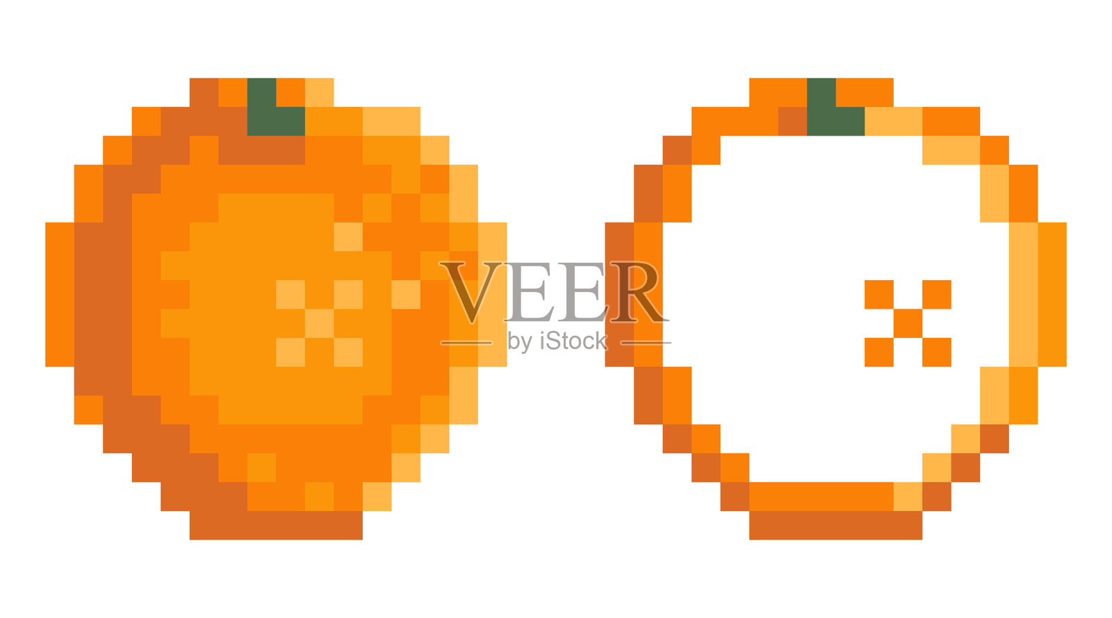 白色背景上的像素化橙子。插画图片素材