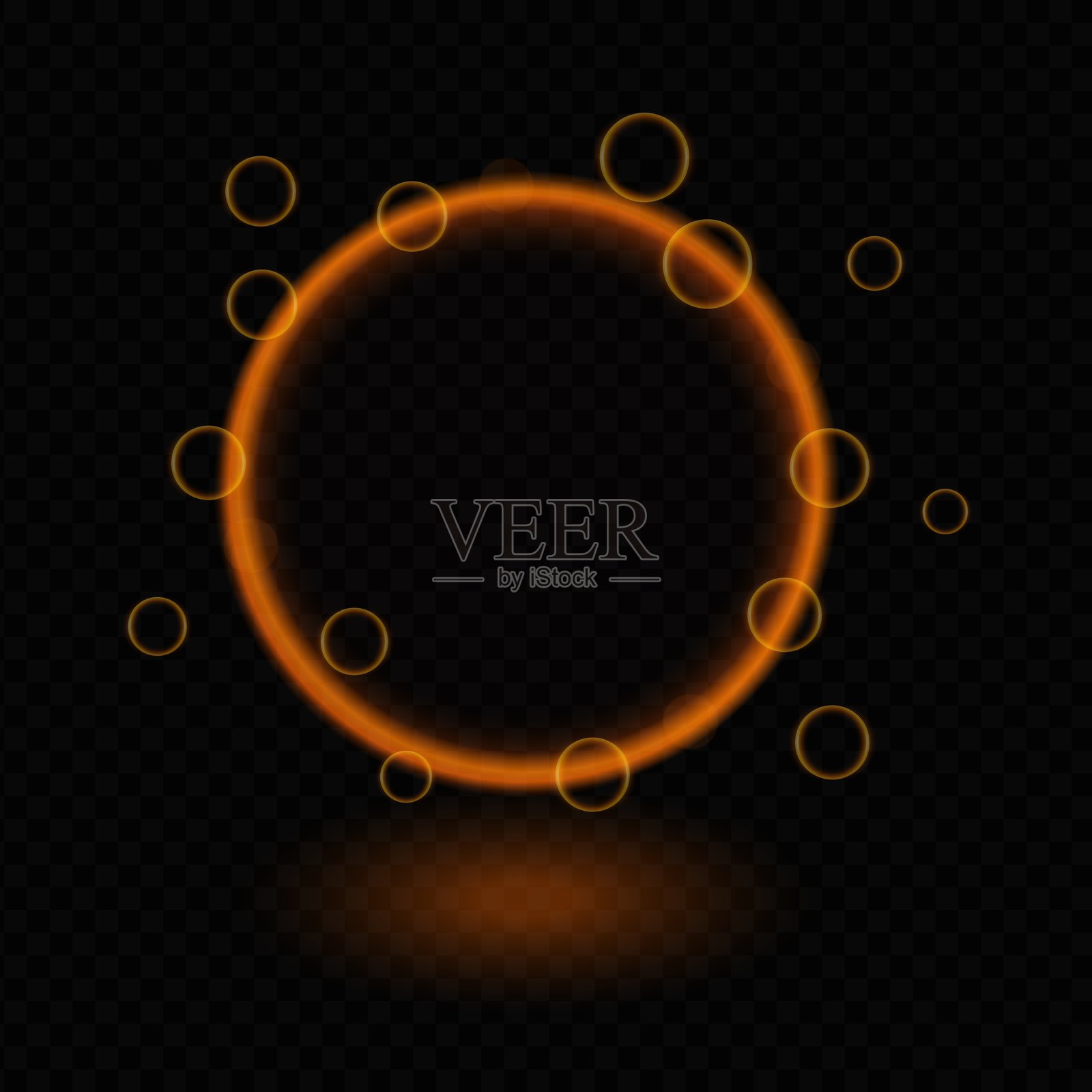 霓虹魔法圈。发光的橙色环，光效，未来设计，气泡，发光光环，抽象光芒，科幻元素，能量框架，科技概念，现代装饰，生动形状插画图片素材