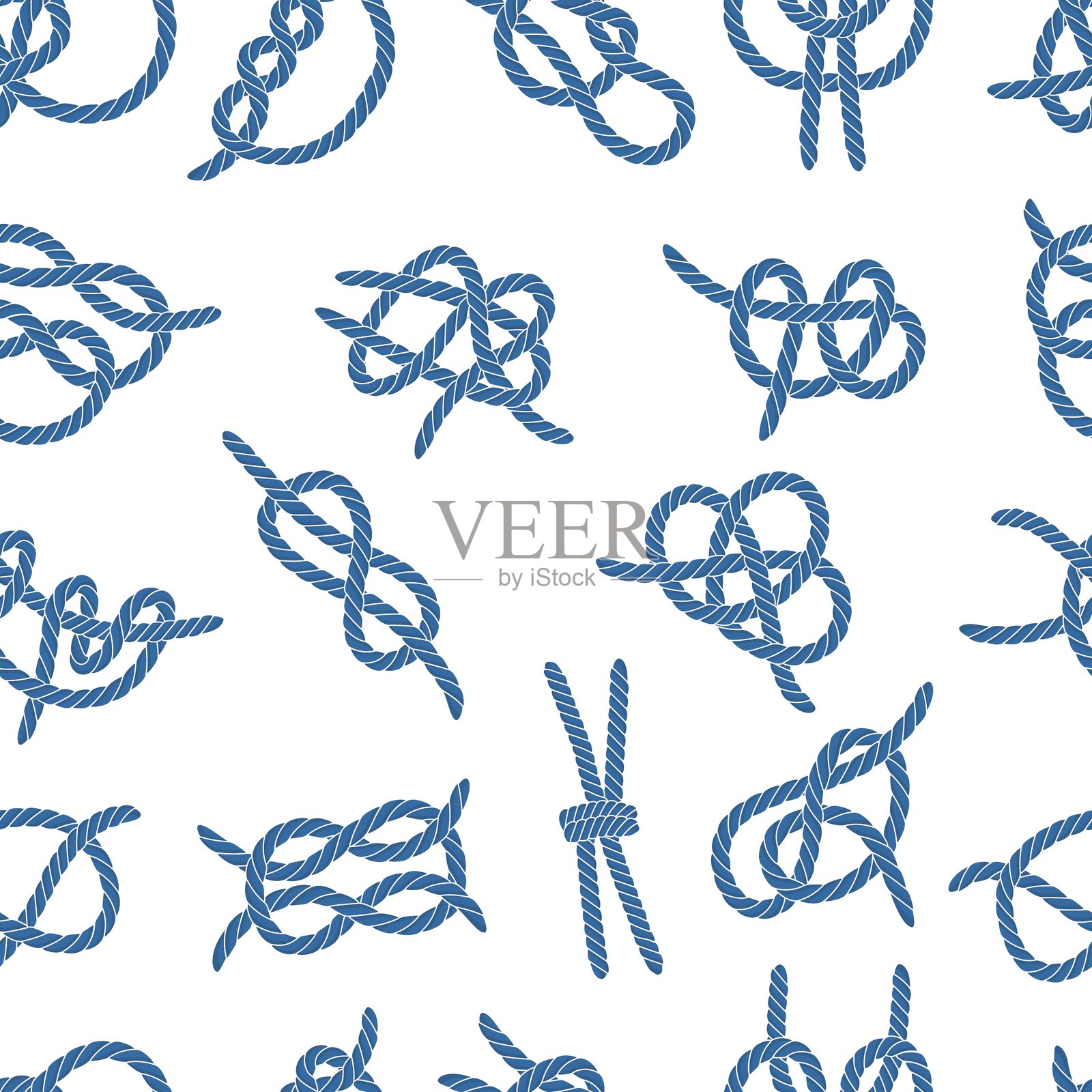 绳索无缝图案。蓝色海洋结，适用于专业航海或划船。装饰性面料印刷，网页设计元素，现代矢量背景。插画图片素材