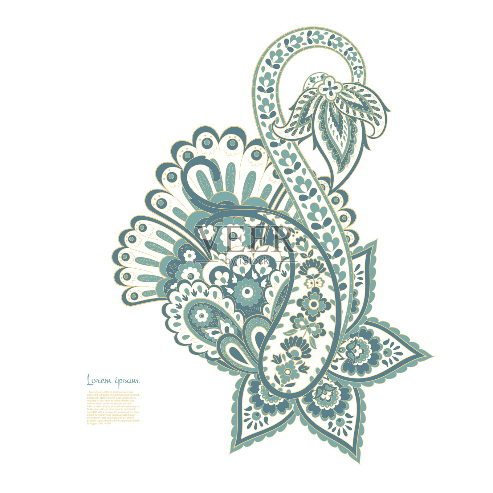 带有佩斯利图案的矢量花卉孤立图案。插画图片素材