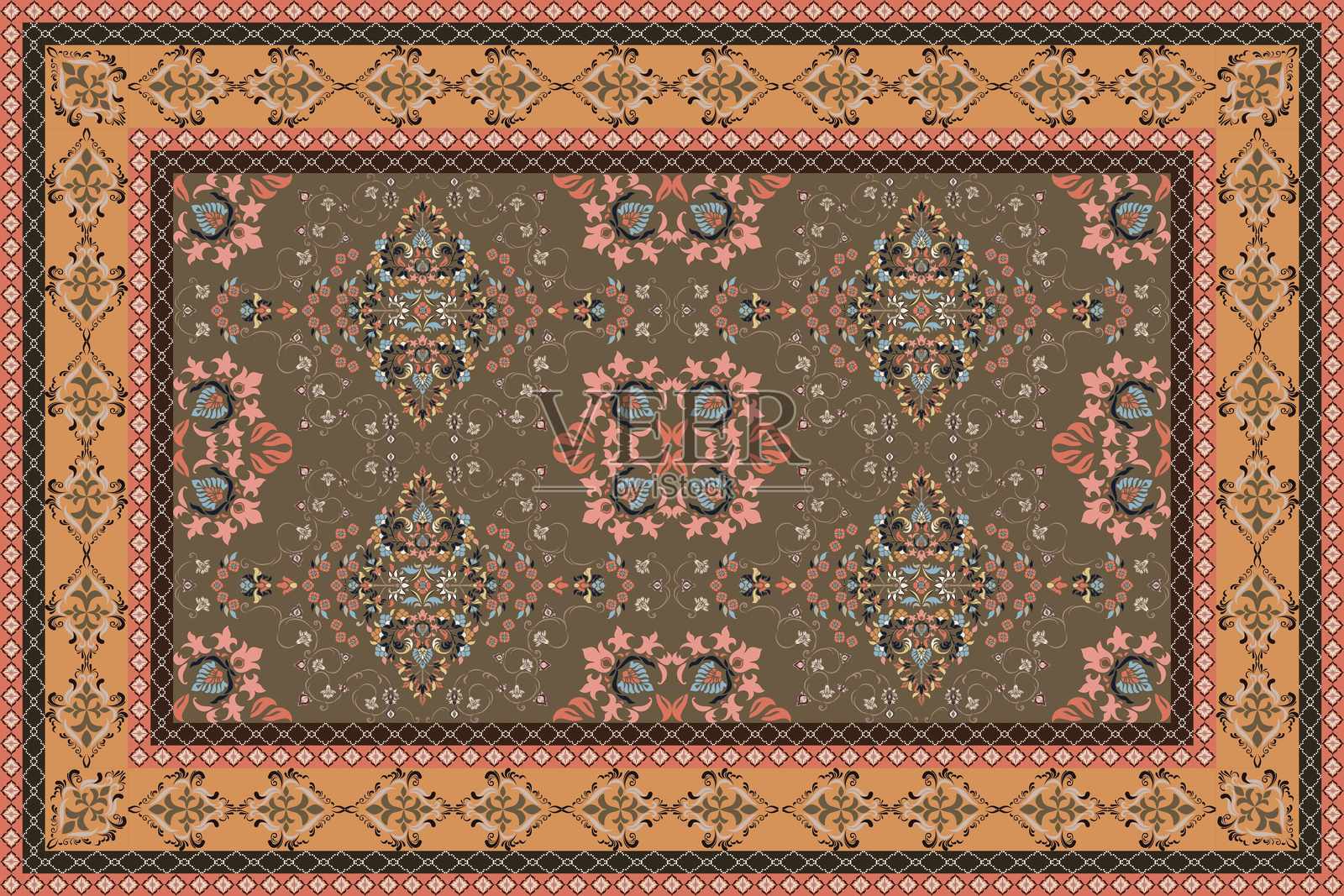 复古阿拉伯图案。波斯色彩地毯。丰富的装饰用于面料设计、手工制作、室内装饰、纺织品。插画图片素材