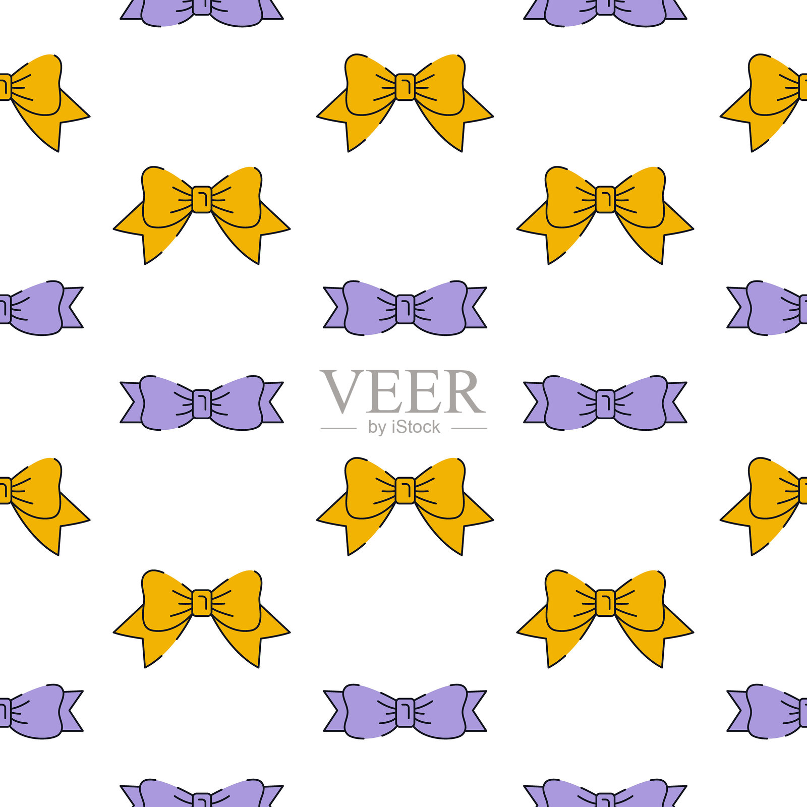 黄色和紫色丝带。无缝图案。可用于壁纸、填充网页背景、表面纹理。矢量插图插画图片素材
