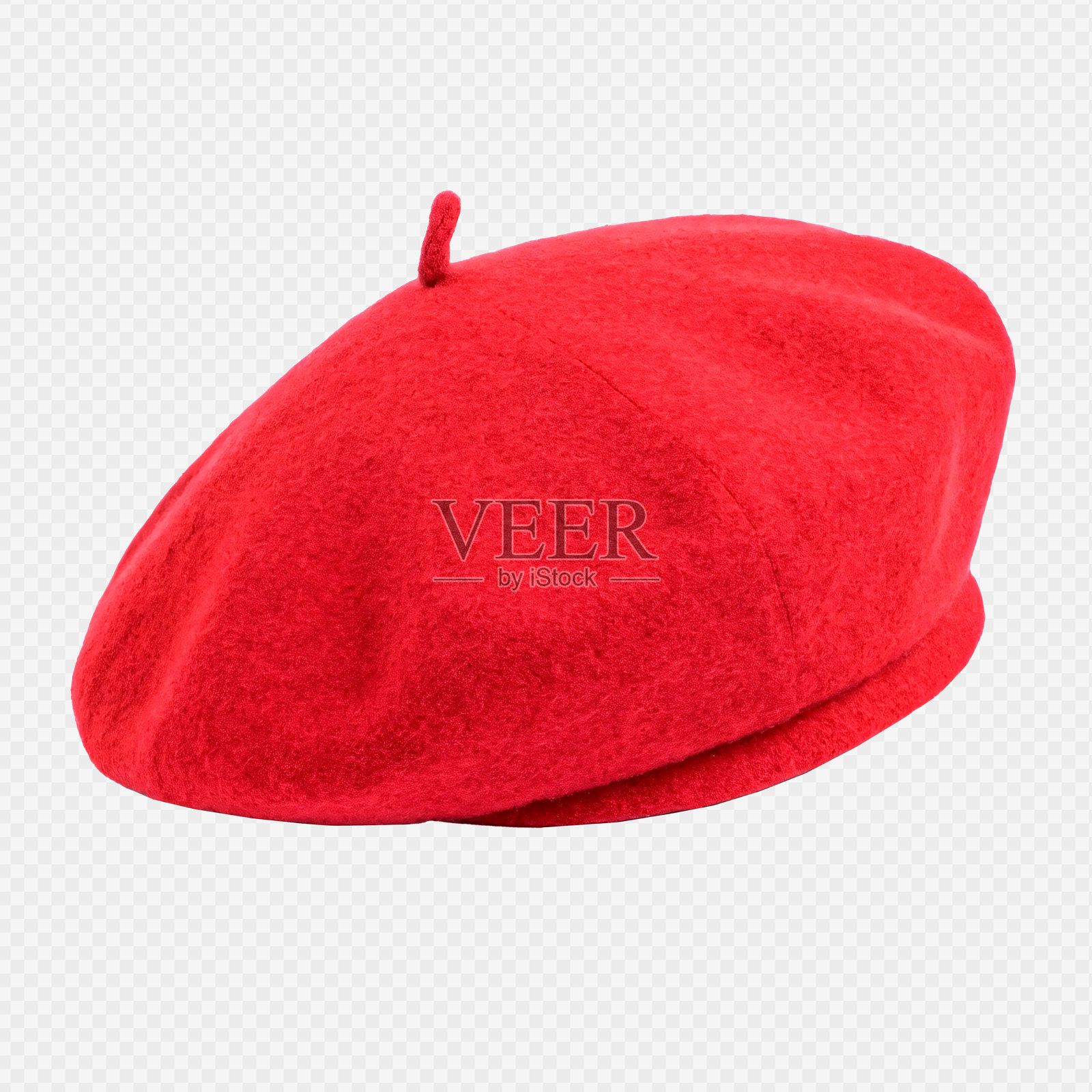 红色羊毛贝雷帽，透明背景。照片摄影图片